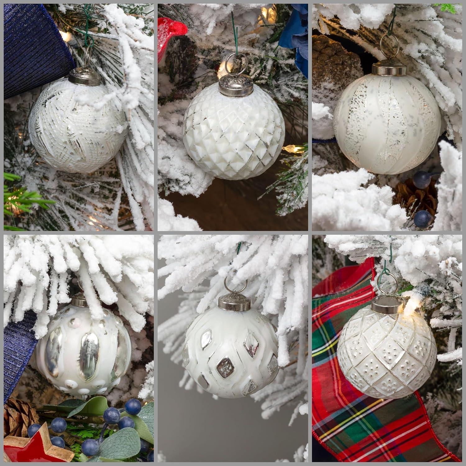 AuldHome Design Farmhouse Ball Christmas Ornaments, 6pc Set; Distressed Metal Ball Vintage Mercury Glass Style Rustic Holiday Decorations