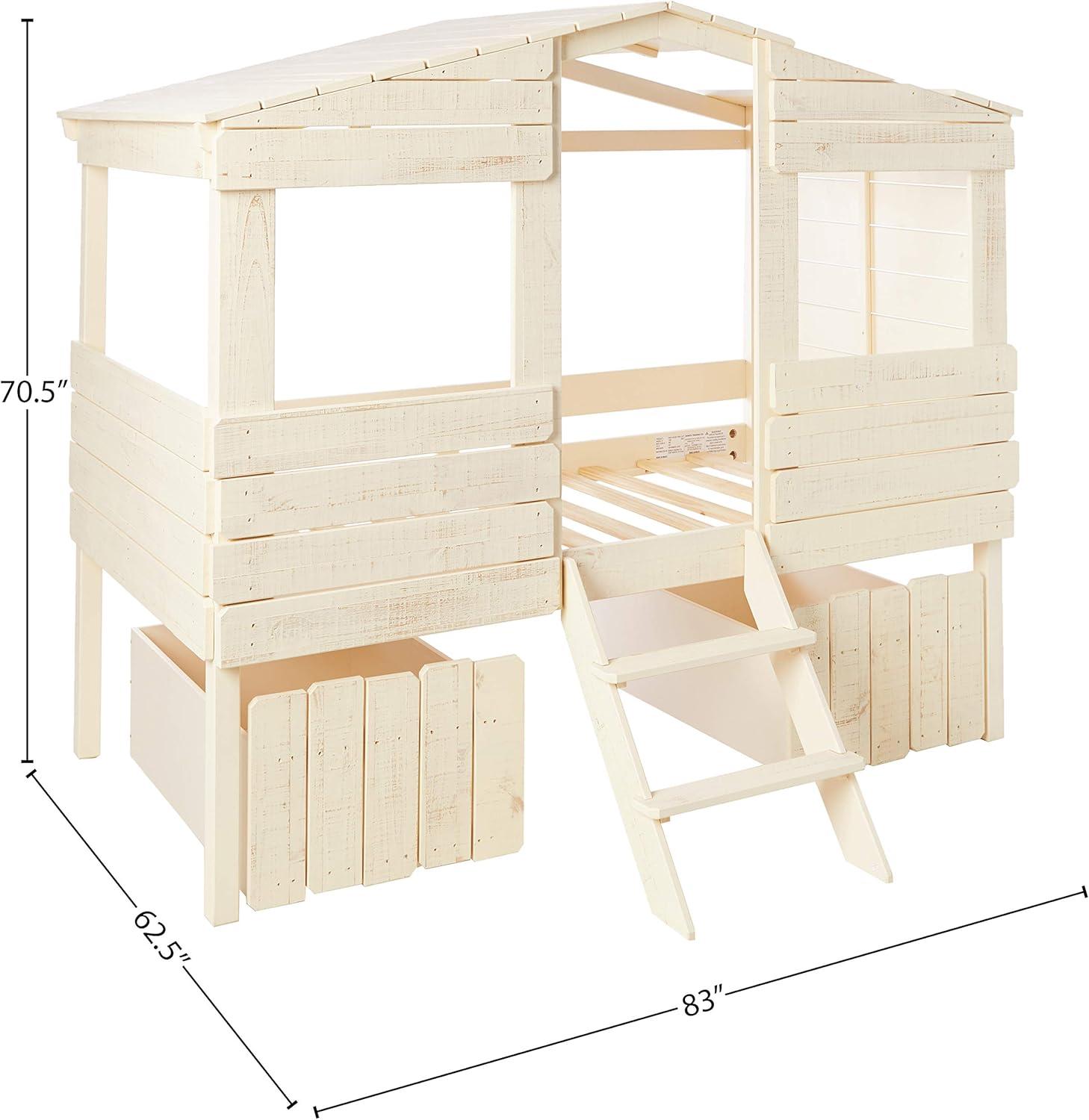 Rustic Sand Twin Pine Loft Bed with Storage Drawers