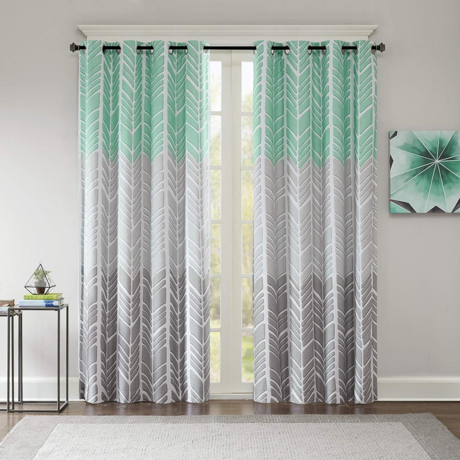 Aqua and Gray Geometric Blackout Grommet Window Curtain Panel