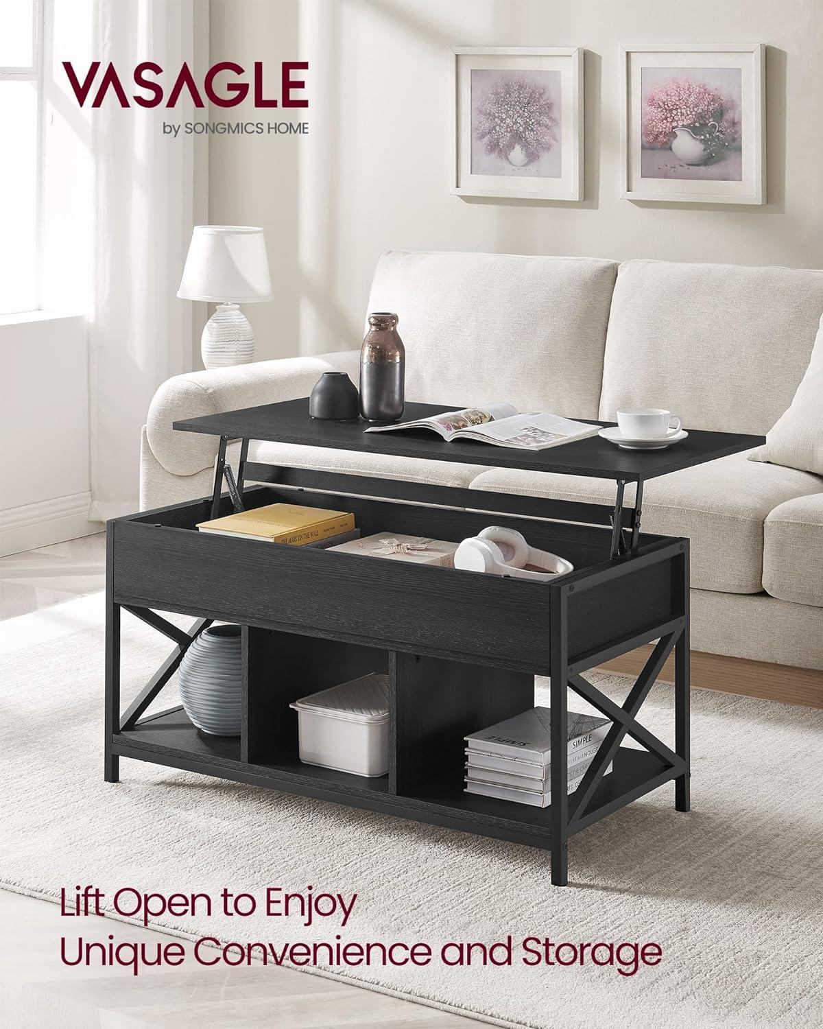 Black Wood Grain Lift-Top Coffee Table with Storage