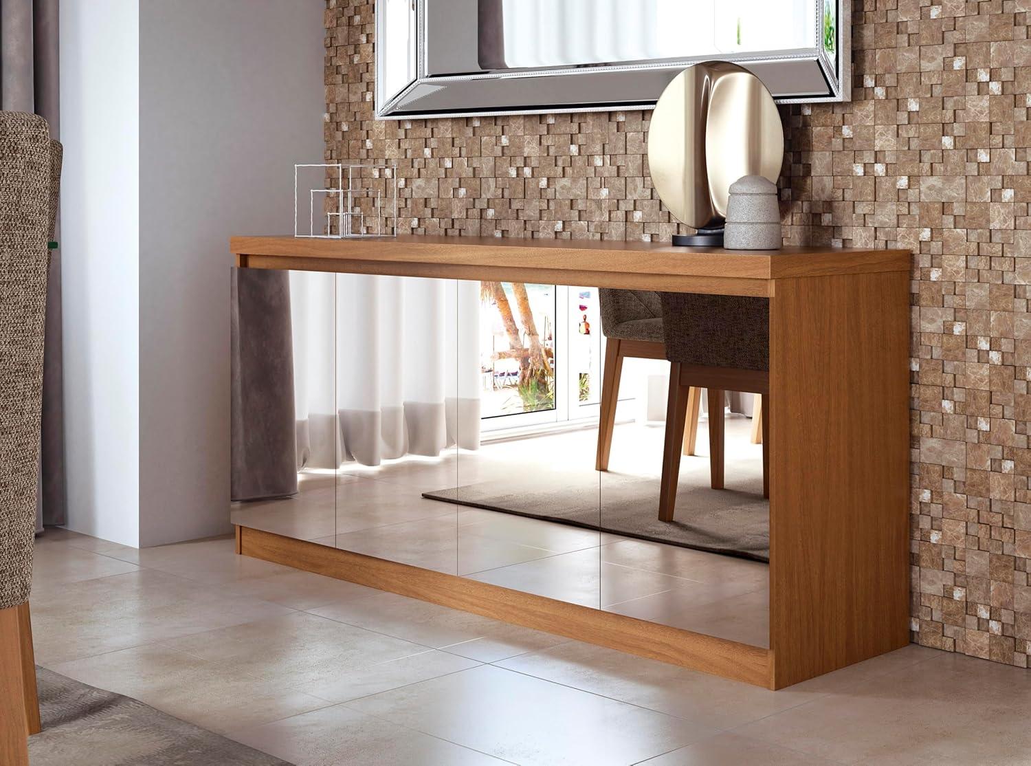 62.99" Viennese 6 Shelves Buffet Cabinet with Mirrors Matte Black - Manhattan Comfort: Modern Console Storage