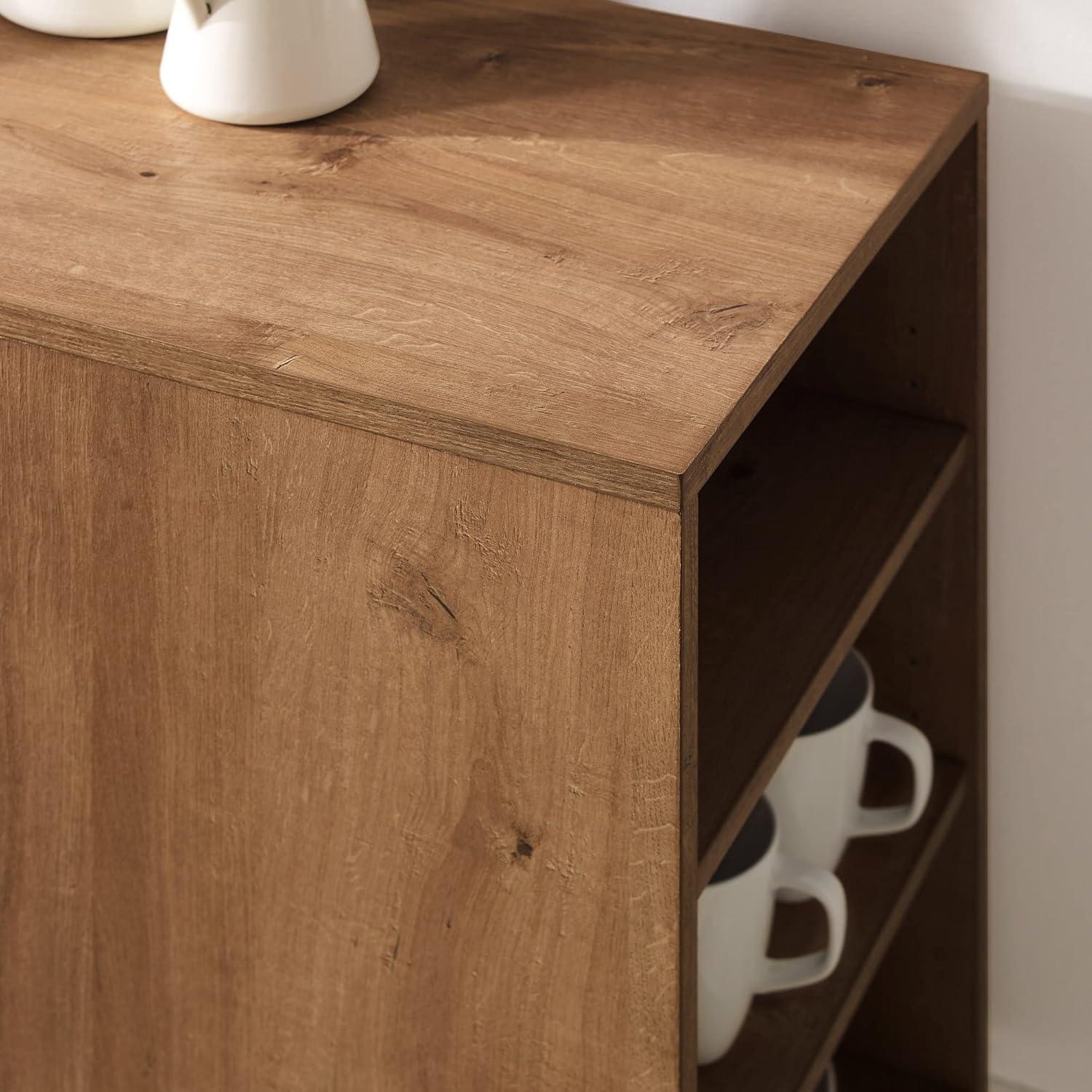 43" Oak and Black Metal Console Table with Storage