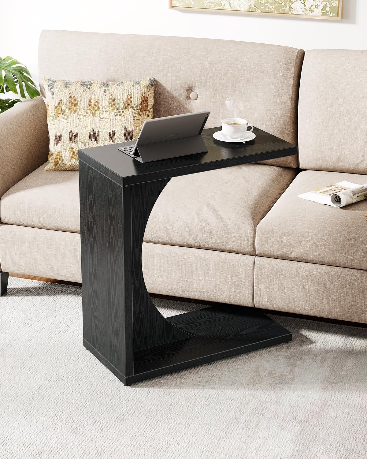 Tribesigns C-Shaped End Table, Couch Table for Small Space, Black