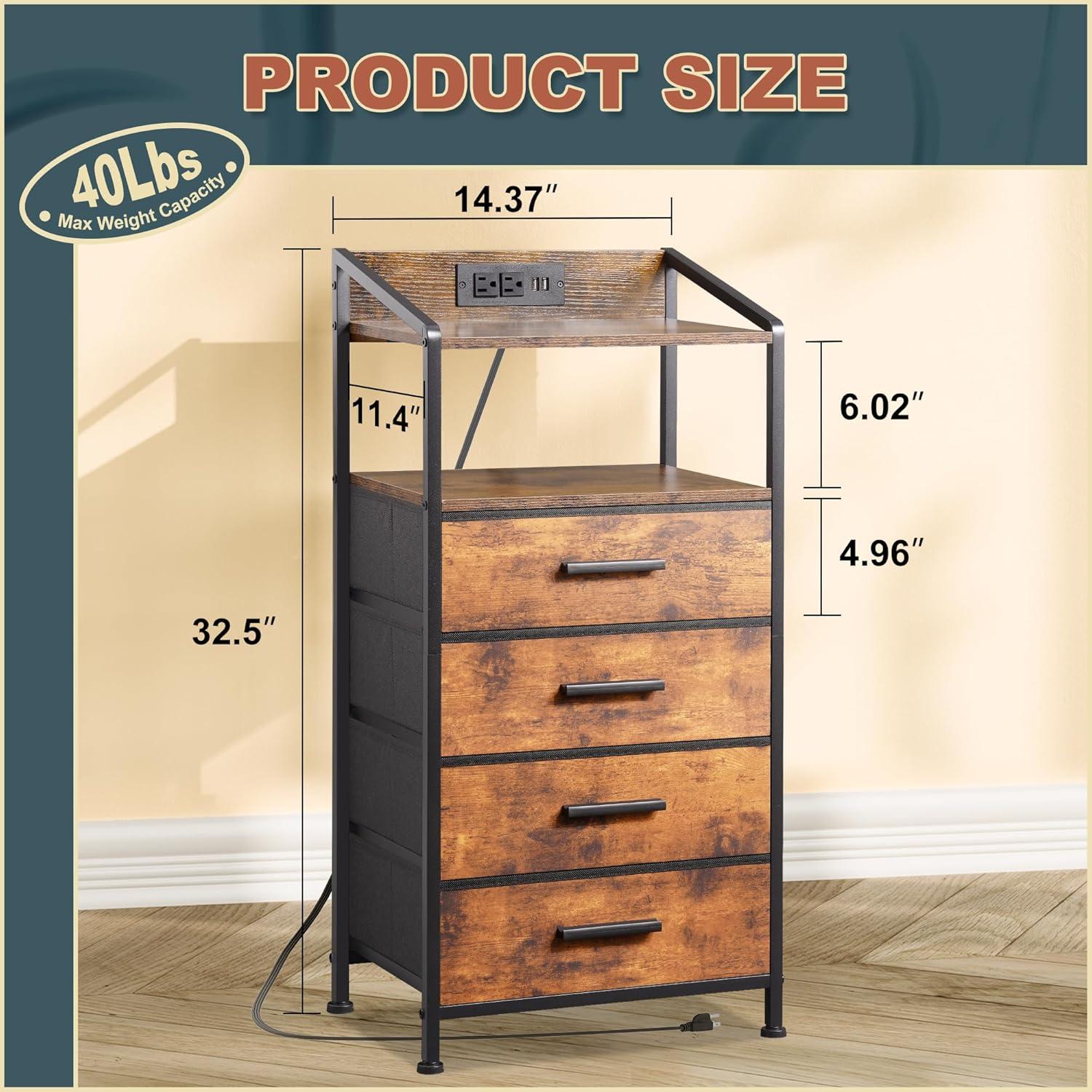 Nightstand Drawer Dresser, Vertical Side Table with Fabric Drawers 3-drawer