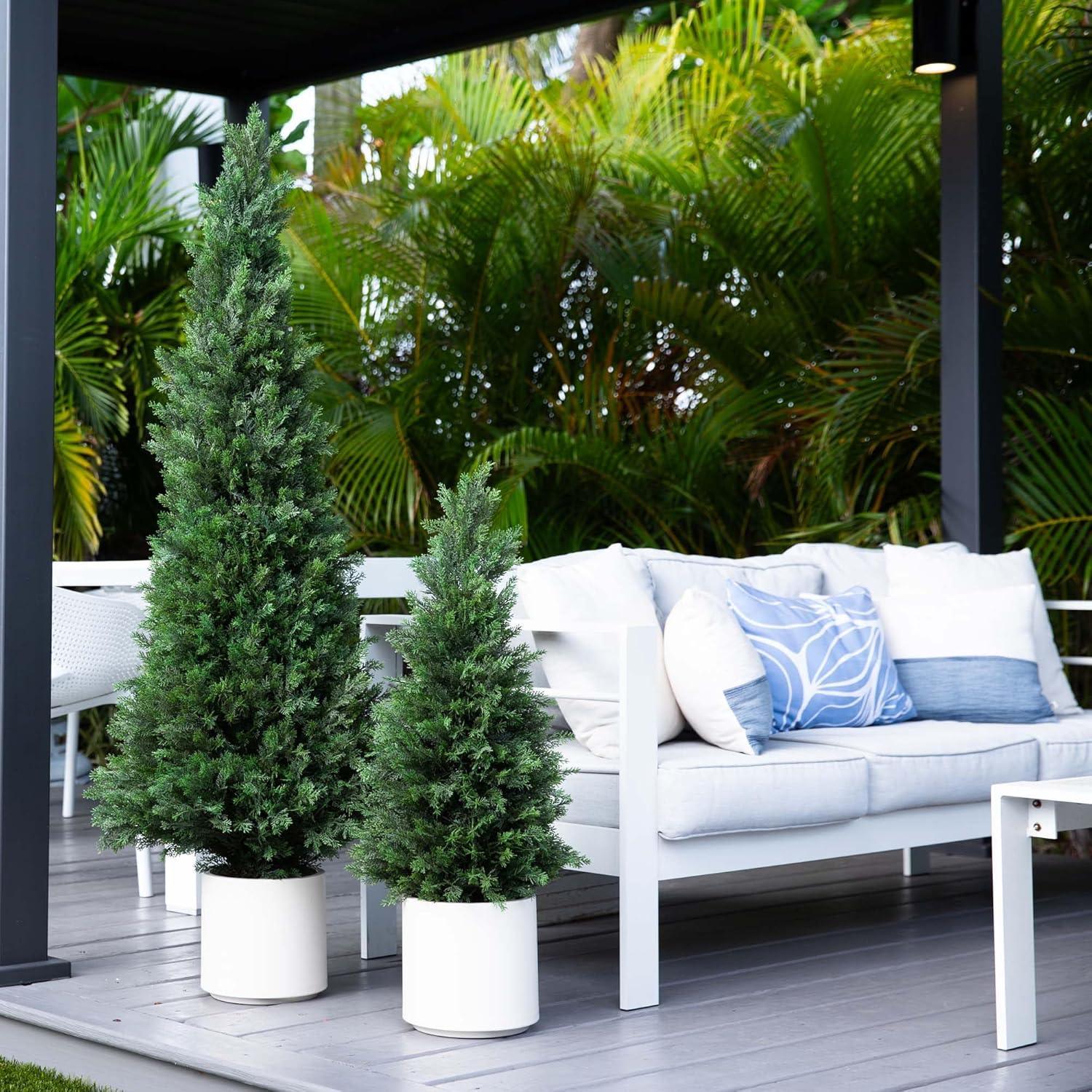 Nearly Natural 3-ft Artificial Cedar Tree in White Planter UV Resistant (Indoor/Outdoor)