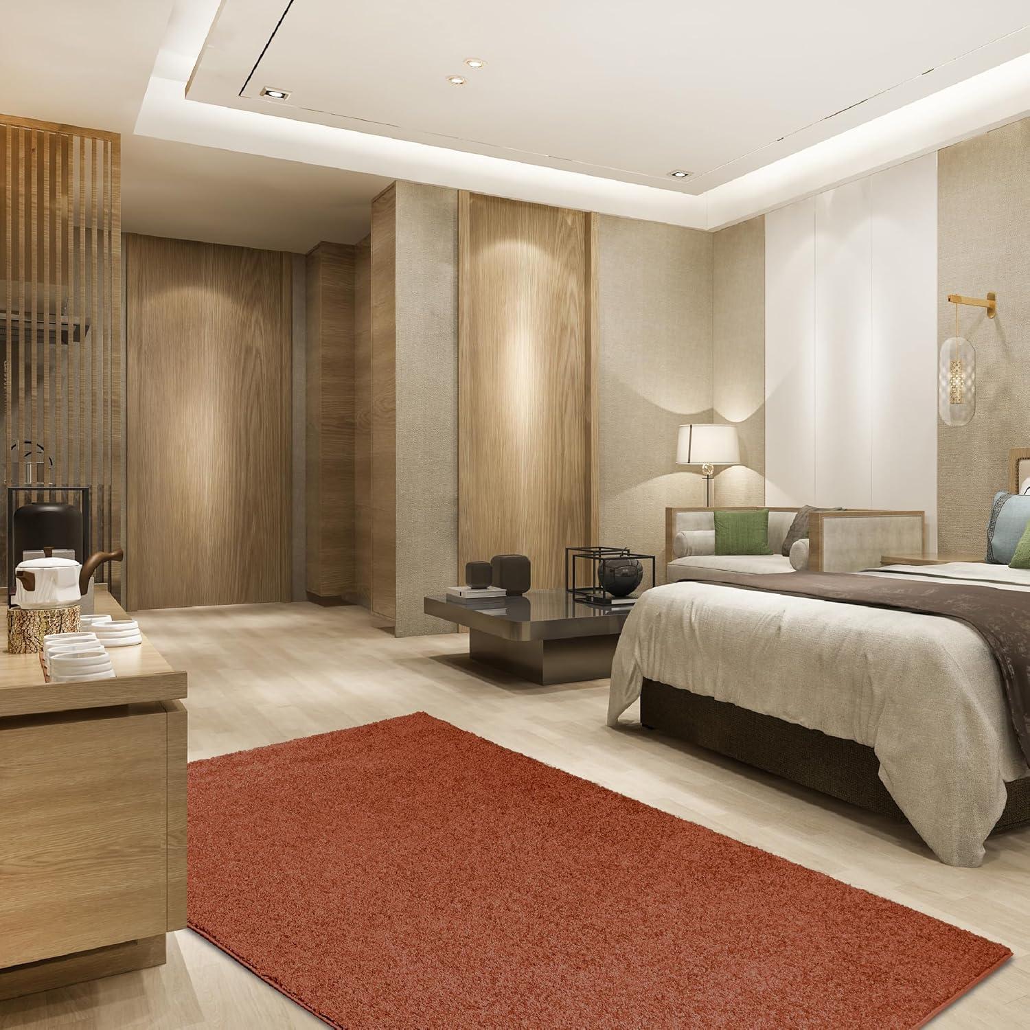 Furnish My Place Modern Plush Pet and Kids Friendly Solid Color Rust Area Rugs, Stain & Fade Resistance, Made in USA, Perfect for Living Room, Dining Room, Bedroom, Playroom and Kidsroom, Event, Wedding Rug