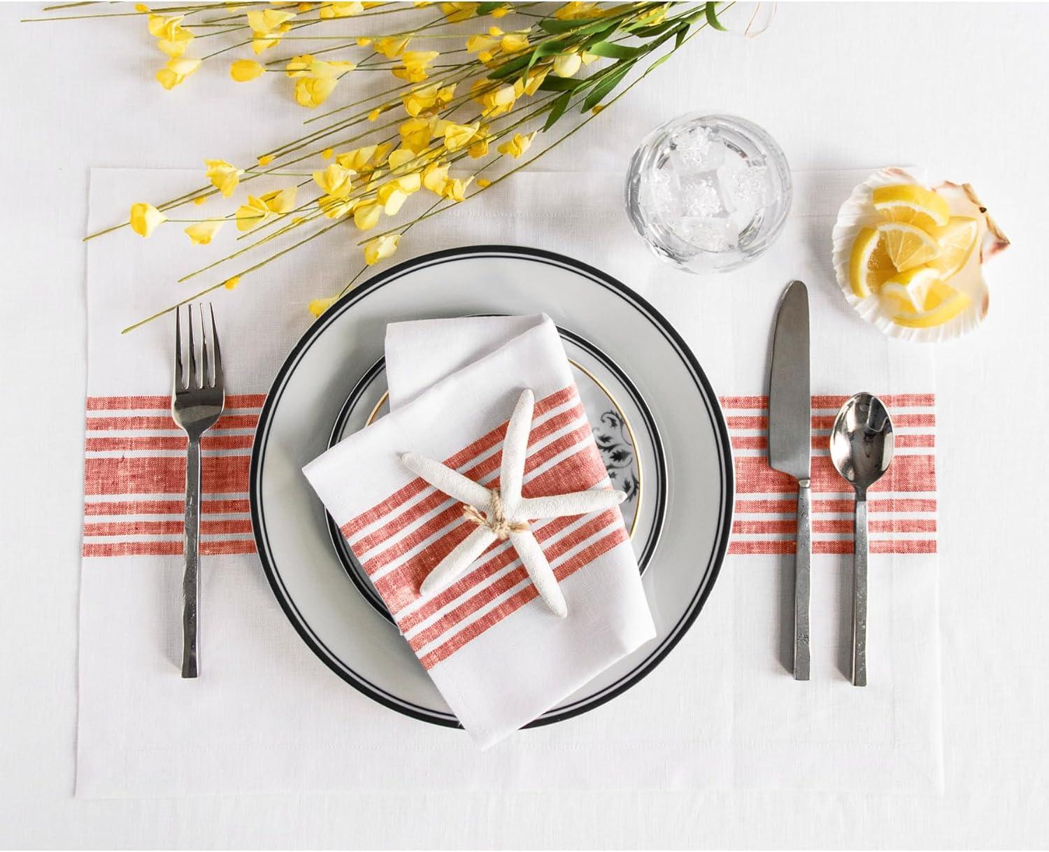 Red and White Striped Linen Farmhouse Napkins Set of 4