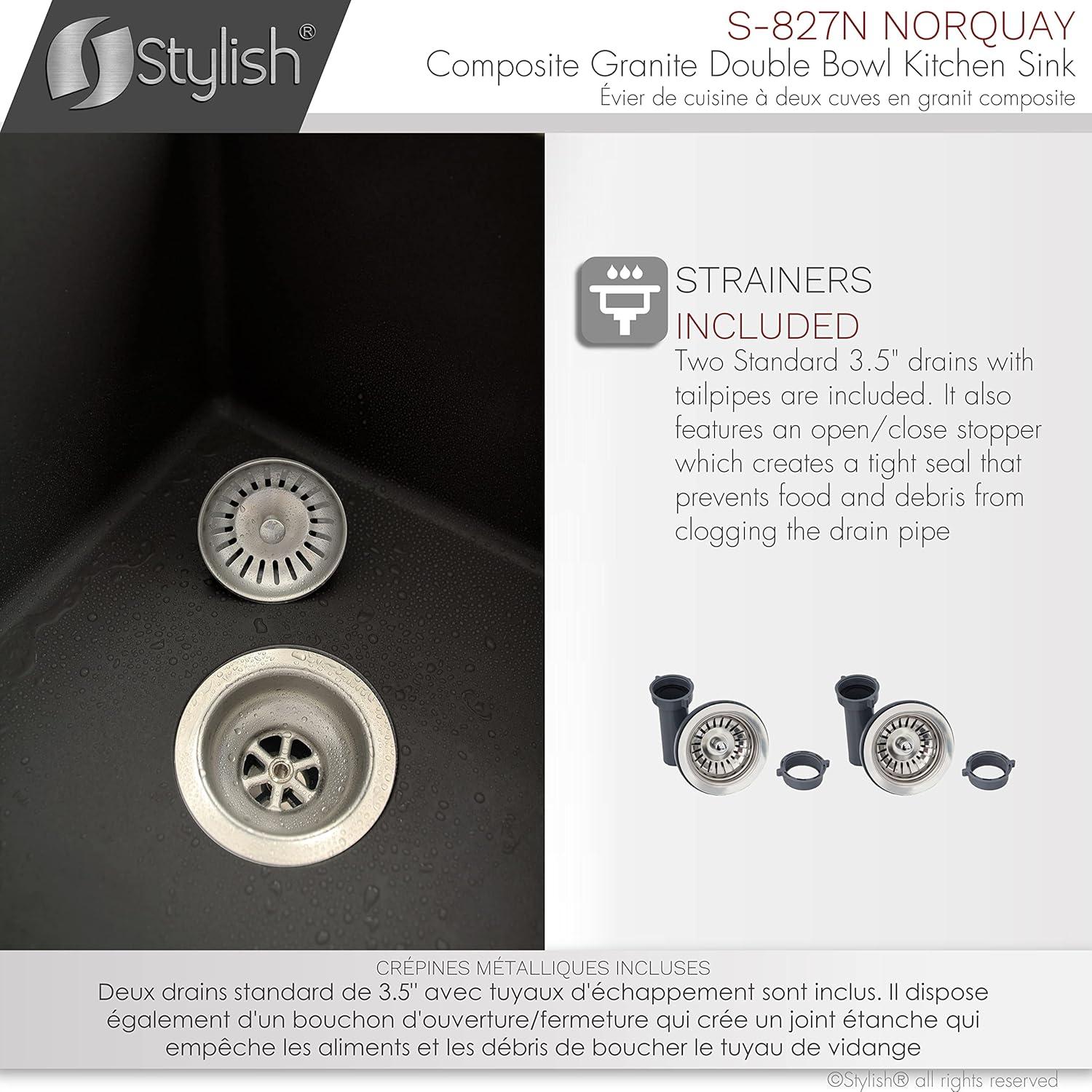 STYLISH S-827N Pietra STYLISH 27 inch Double Bowl 60/40 Dual Mount Composite Granite Kitchen Sink