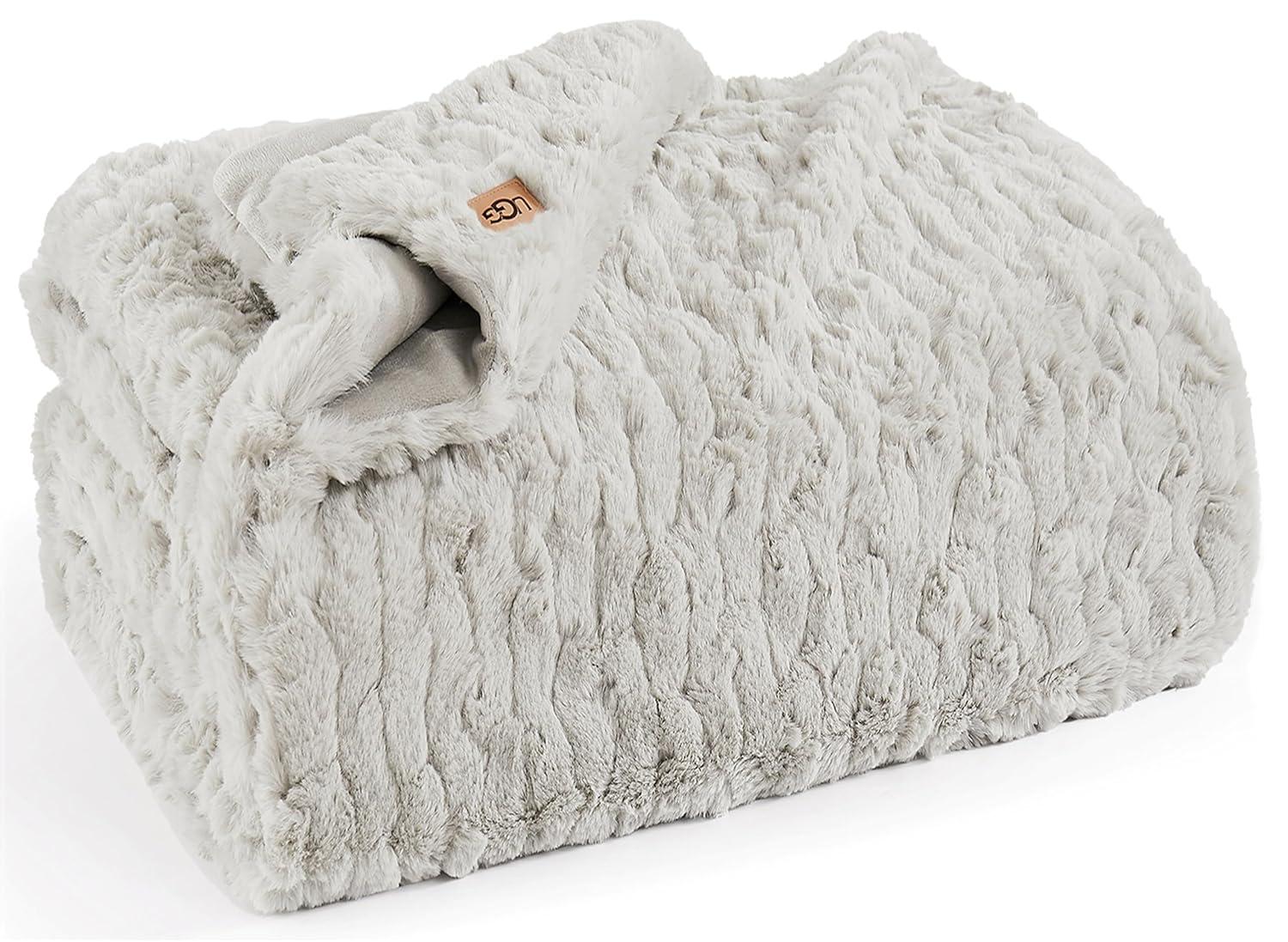 GOURE 25518 Amanda Reversible Throw Blanket Flannel Plush Luxury Cuddly Cozy Warm Furry Ultra-Soft Blankets for Couch or Bed, 70 x 50-inch, Stone