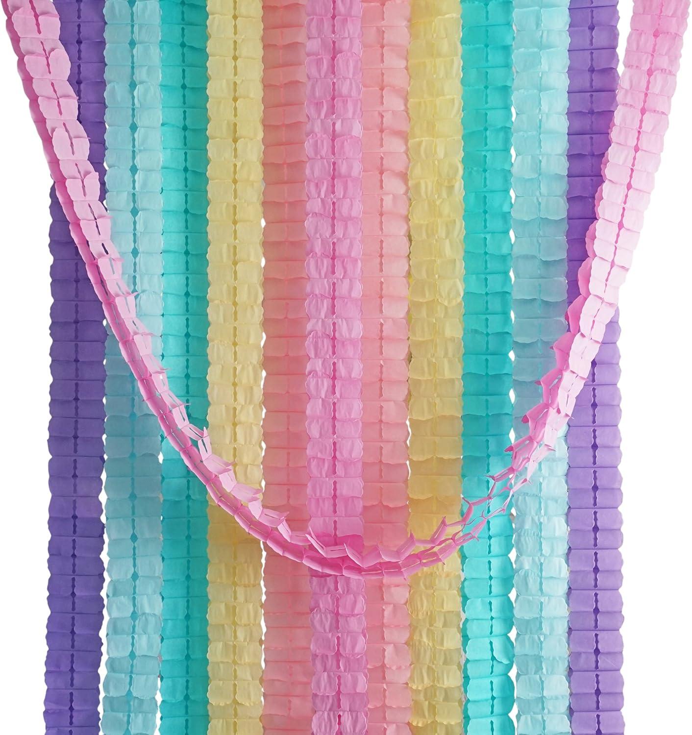 3D Four Leaf Flower Tissue Paper Hanging Streamers for All Party Events, Photo Garland Backdrop, 12-Pack (Unicorn Pastel)