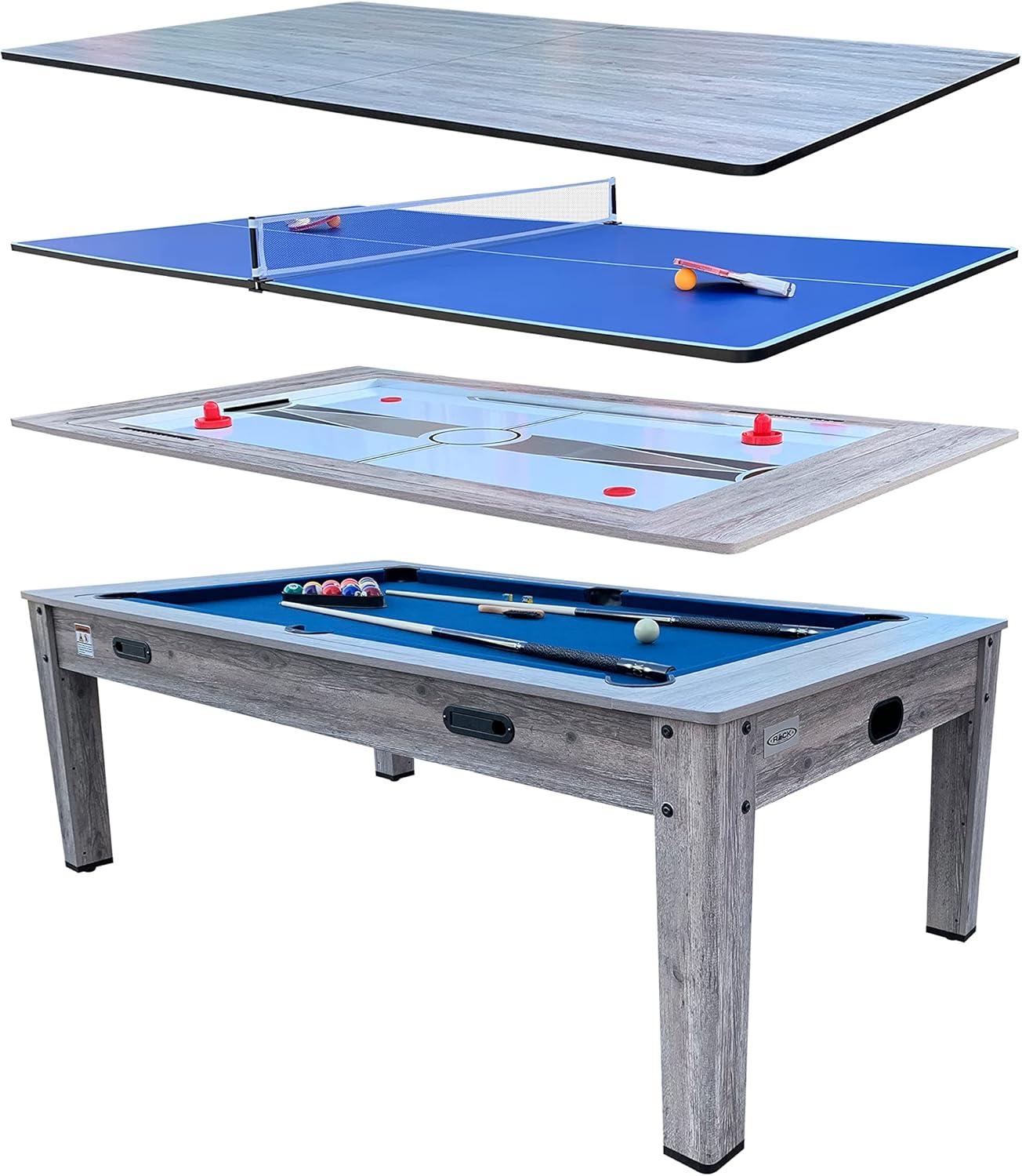 RACK Pool Tables Rack Luxor 7.5-Foot 4-In-1 Multi-Game Swivel Billiard/Pool Table (Blue Felt With 2 Bench)