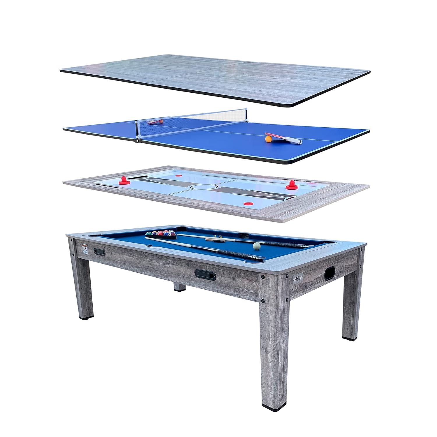 RACK Pool Tables Rack Luxor 7.5-Foot 4-In-1 Multi-Game Swivel Billiard/Pool Table (Blue Felt With 2 Bench)