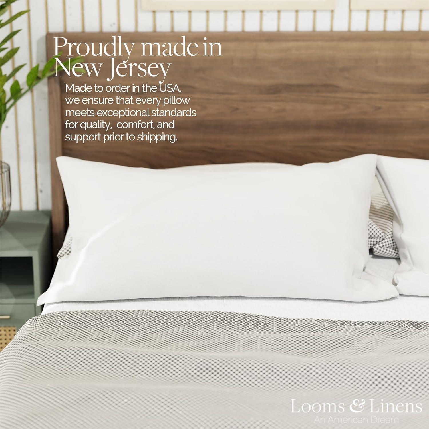 Looms & Linens Hotel Luxury Sleeping Pillows 20x36 - 2-Pack King Size Bed Pillow Set - Down Alternative - Made in USA Cool Comfortable Sleep for Back, Stomach, Side Sleeper