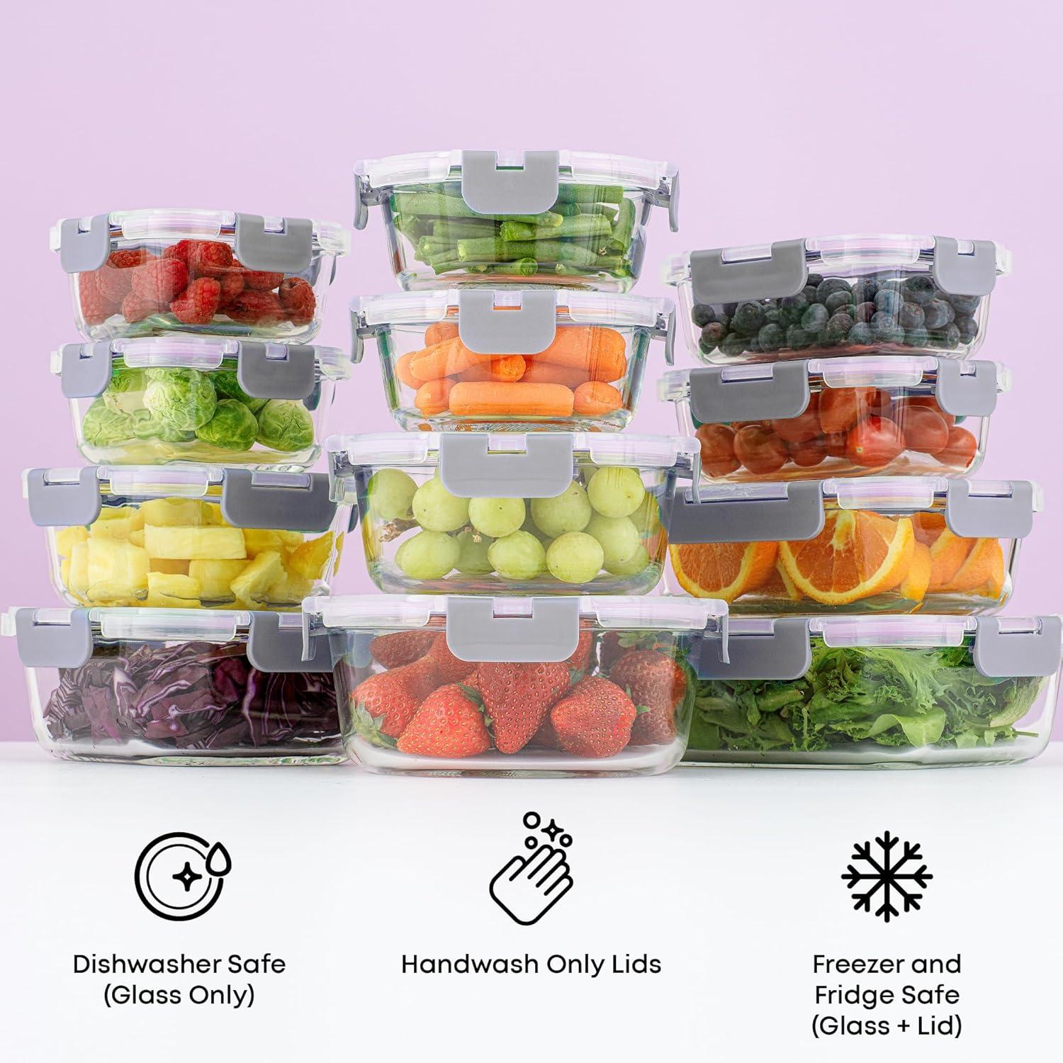 JoyJolt JoyJolt 24-Piece Glass Food Storage Container Set with Leakproof Lids, Light Grey (Set of 5)