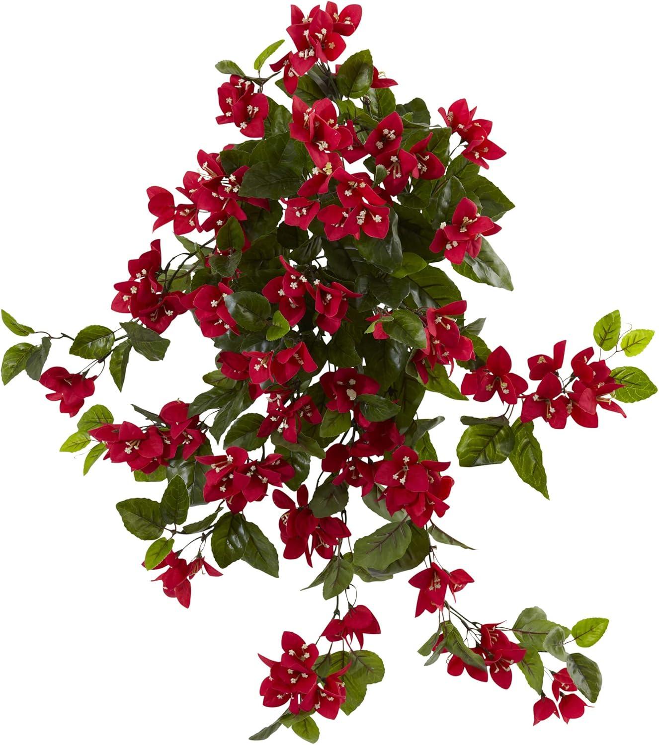 28" 2pk Bougainvillea Hanging Bush Artificial Plant - Nearly Natural: UV Resistant, Indoor/Outdoor Decor