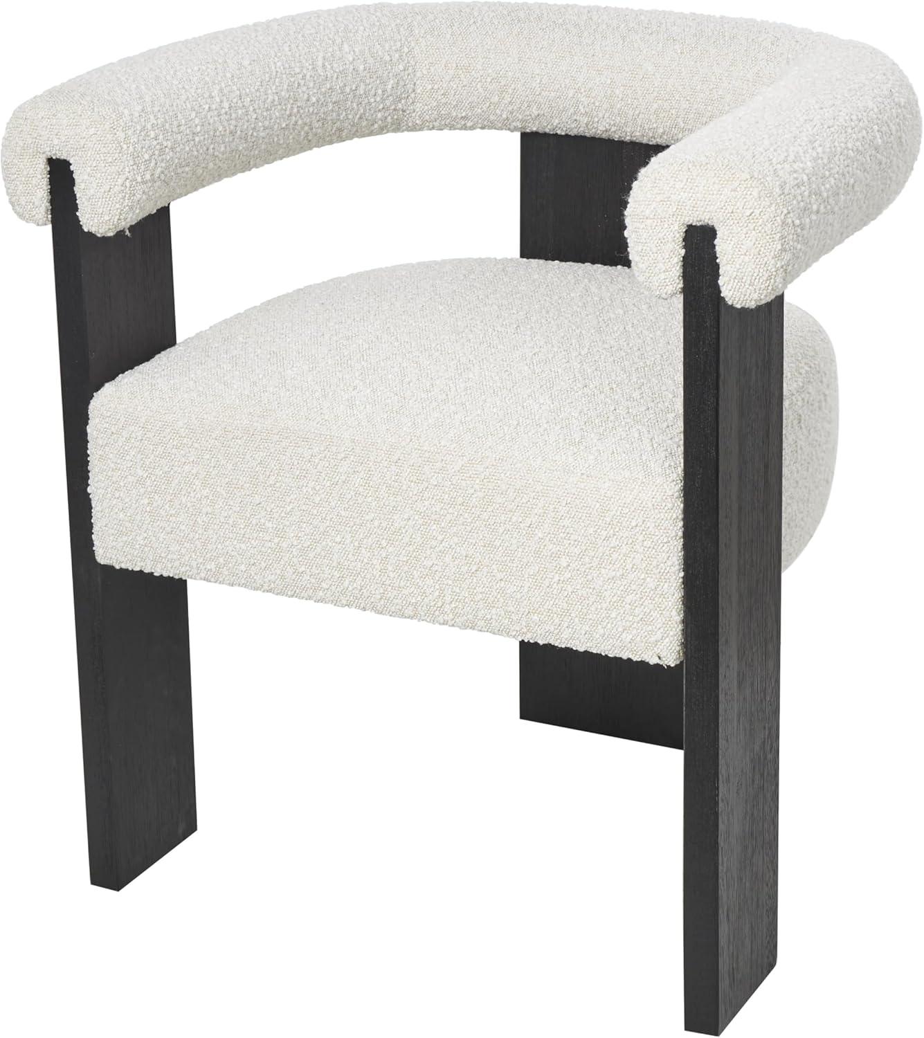 White Polyester Curved Back Modern Accent Chair with Black Wood Frame