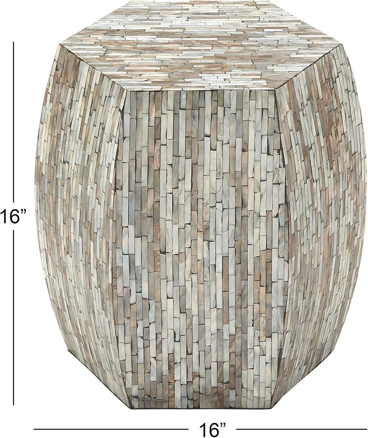 Wrought Studio™ Alissa Mother of Pearl Shell Handmade Shell Mosaic Hexagon Side End Gray Accent Table with Brown Accents