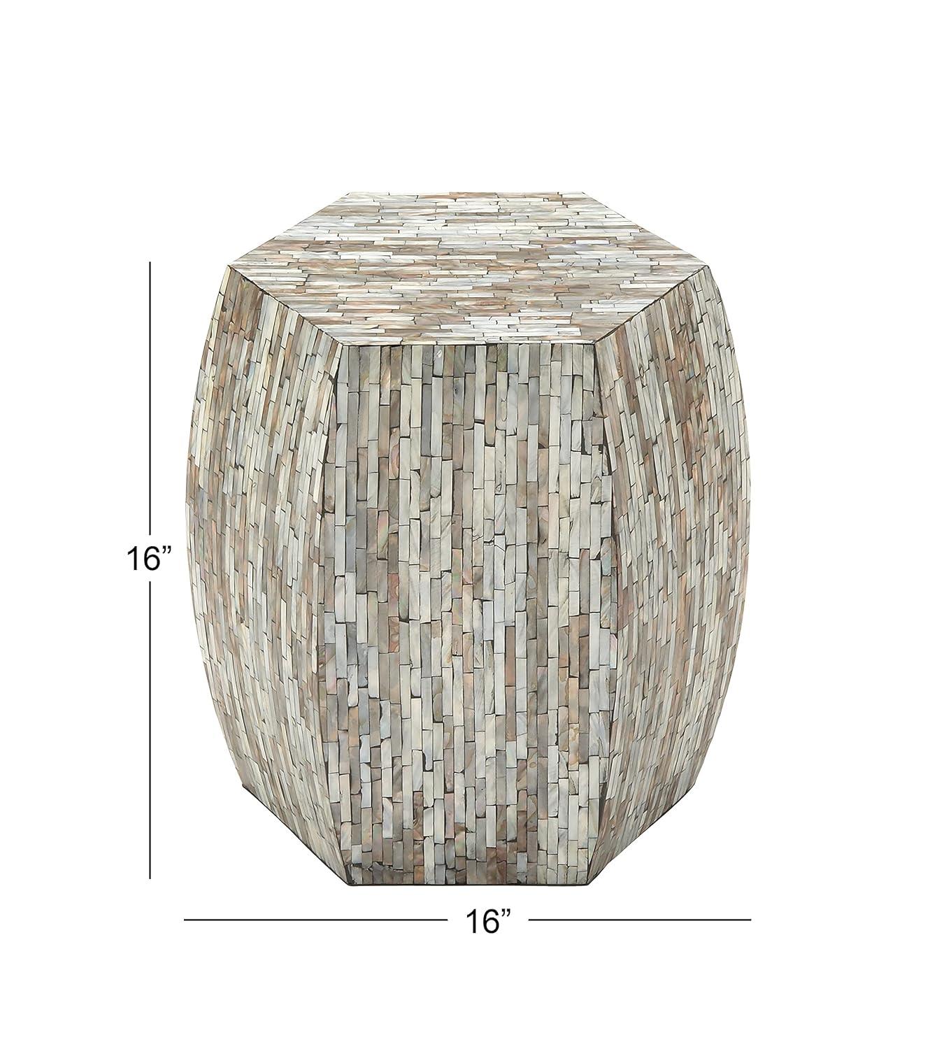 Wrought Studio™ Alissa Mother of Pearl Shell Handmade Shell Mosaic Hexagon Side End Gray Accent Table with Brown Accents