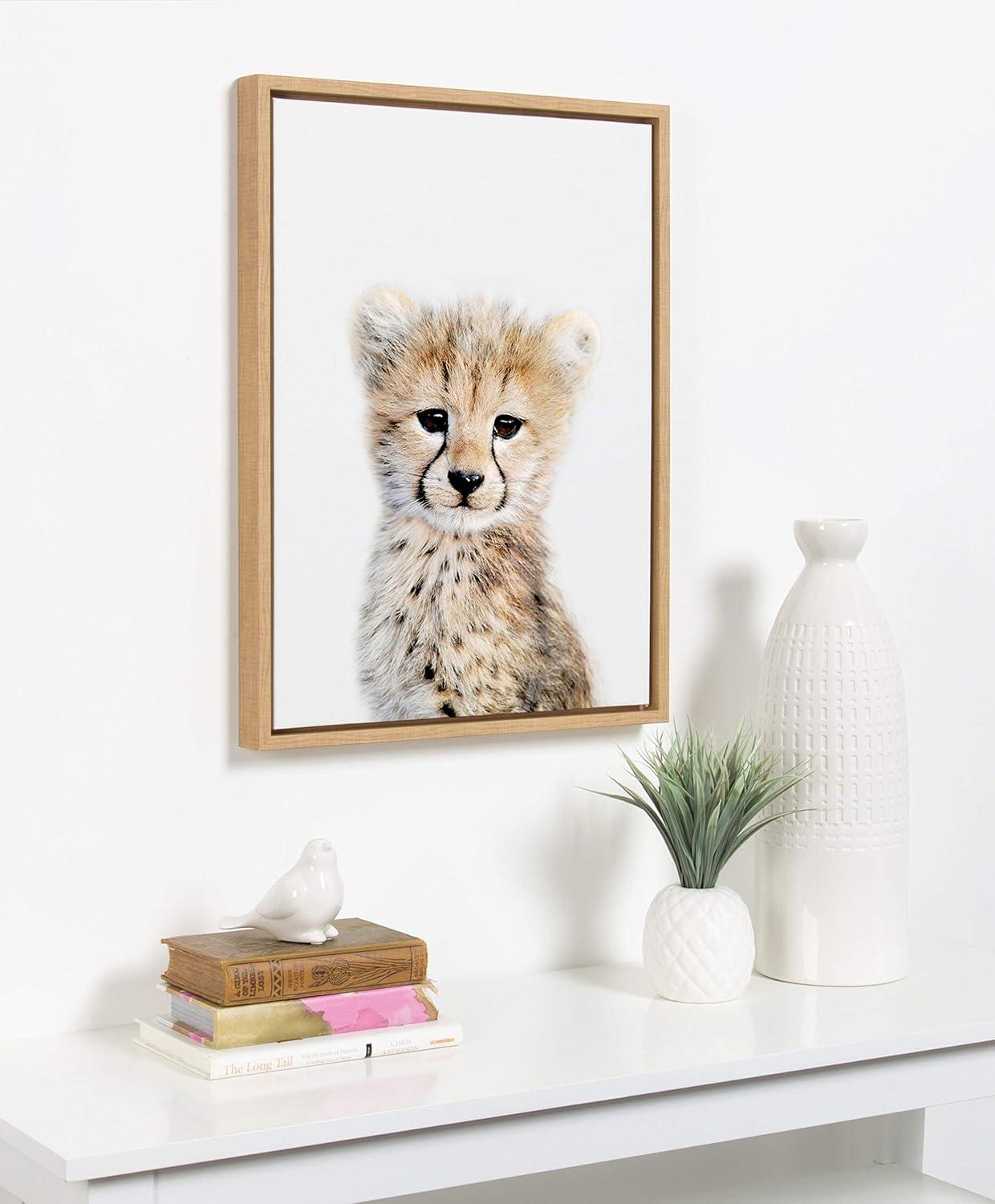 18" x 24" Sylvie Cheetah Framed Canvas by Amy Peterson Natural: Kate & Laurel, Vertical Wall Art