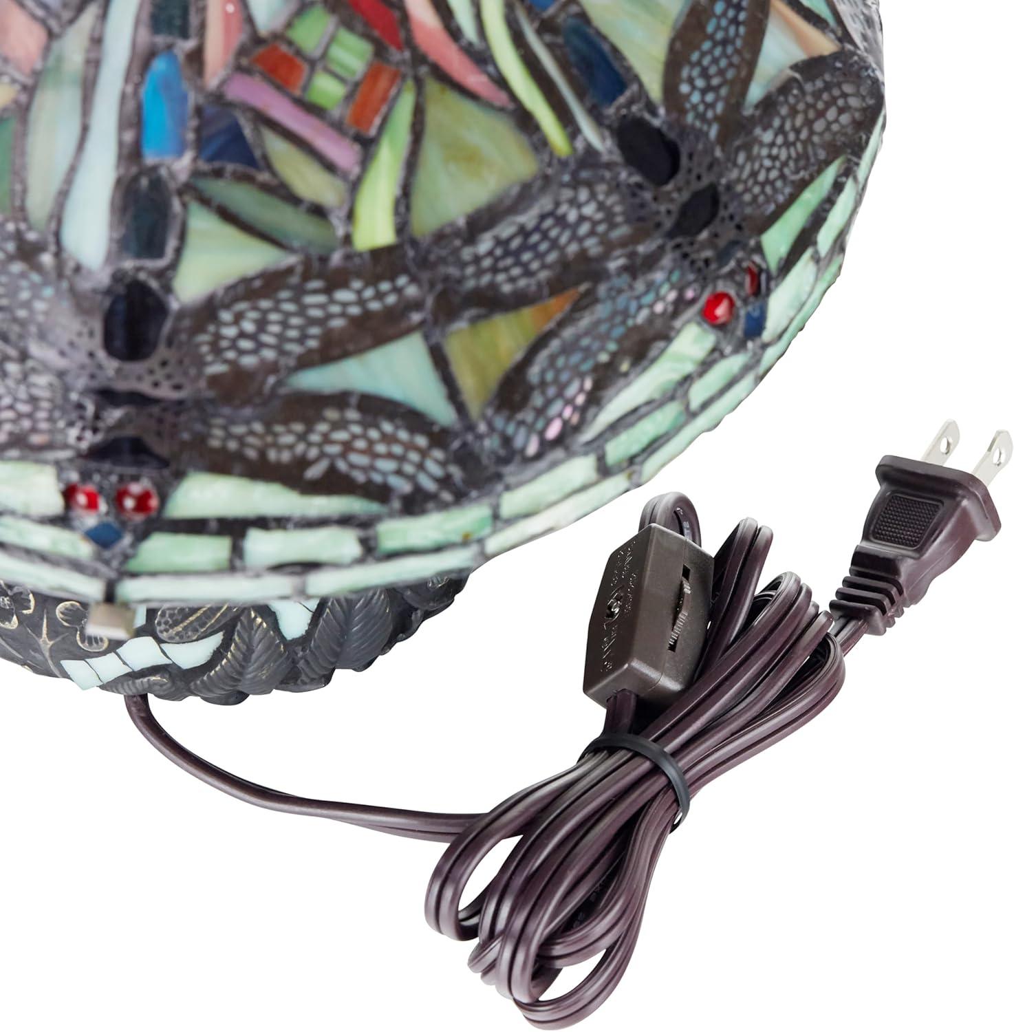 10" H Stained Glass Mini Dragonfly Table Lamp w/ Mosaic Base
