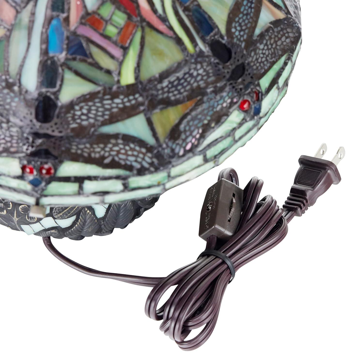 10" H Stained Glass Mini Dragonfly Table Lamp w/ Mosaic Base