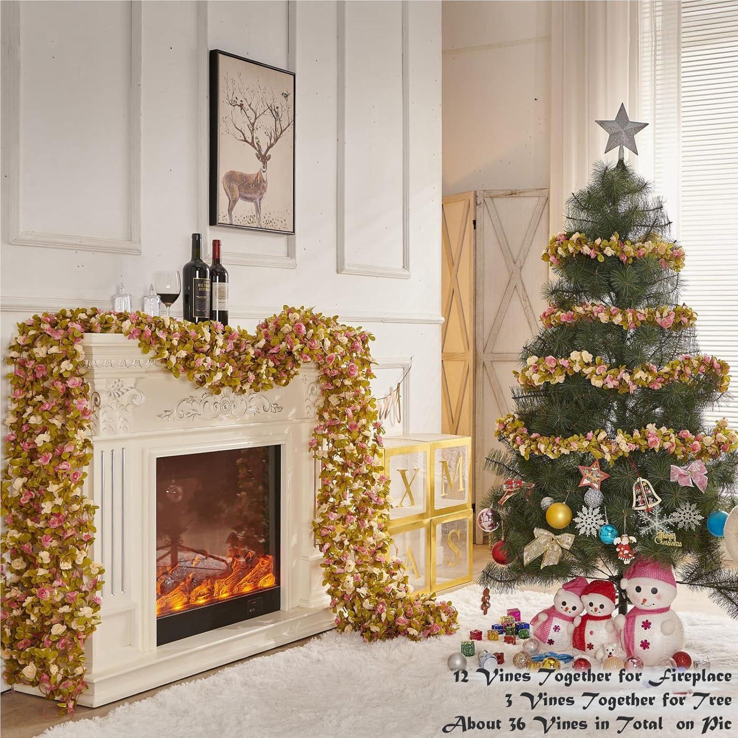 Flower Garland, Artificial Hydrangea Vine Flowers, Hanging Fake Hydrangeas Vine for Room Anniversary Wedding Birthday Christmas Wall Arch Decor, 2 Pcs, Floral Garland, Champagne Flower