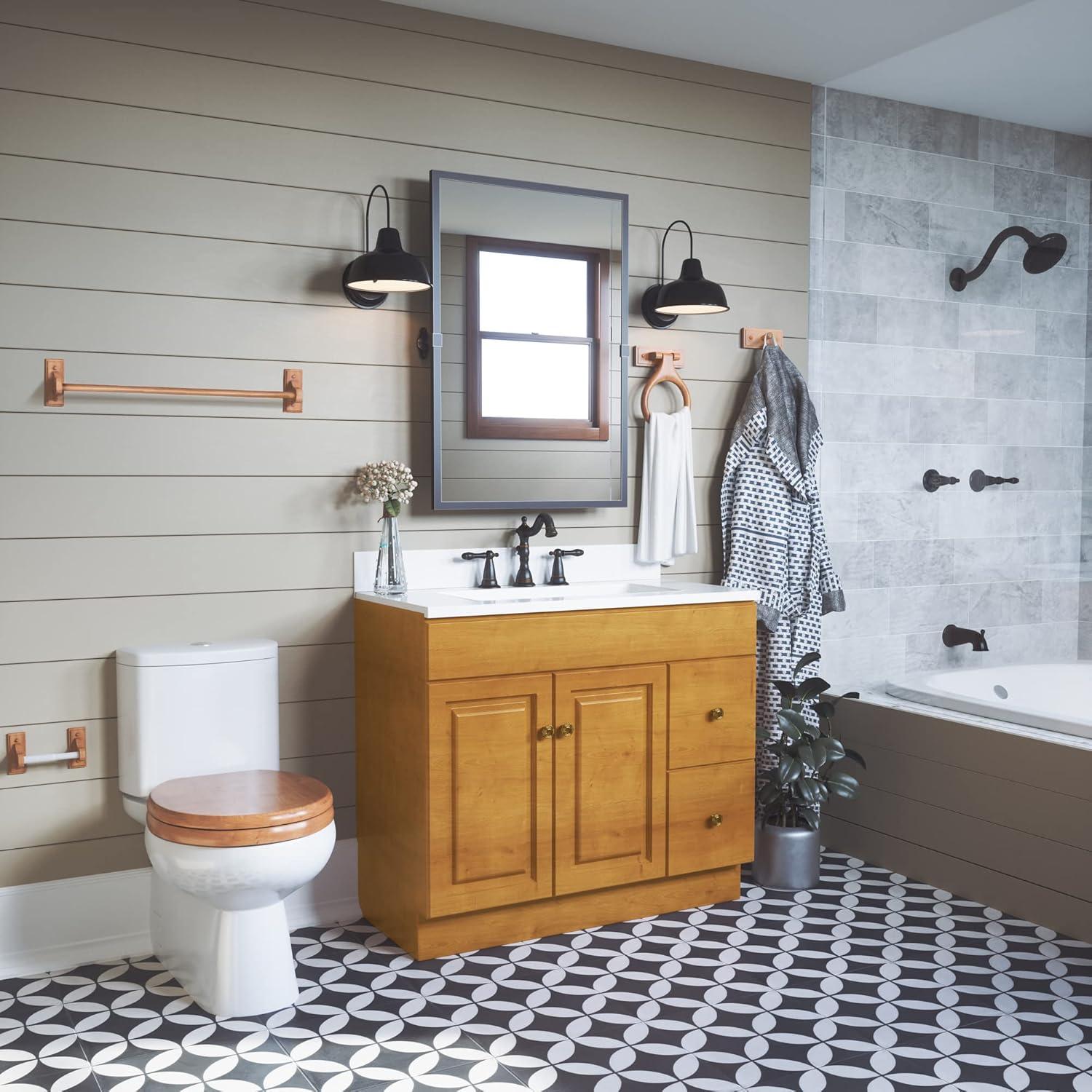 Dalton 4-Piece Bathroom Accessory Set, Honey Oak, Includes Towel Bar, Towel Ring, Toilet Paper Holder, and Robe Hook – Design House, 561258