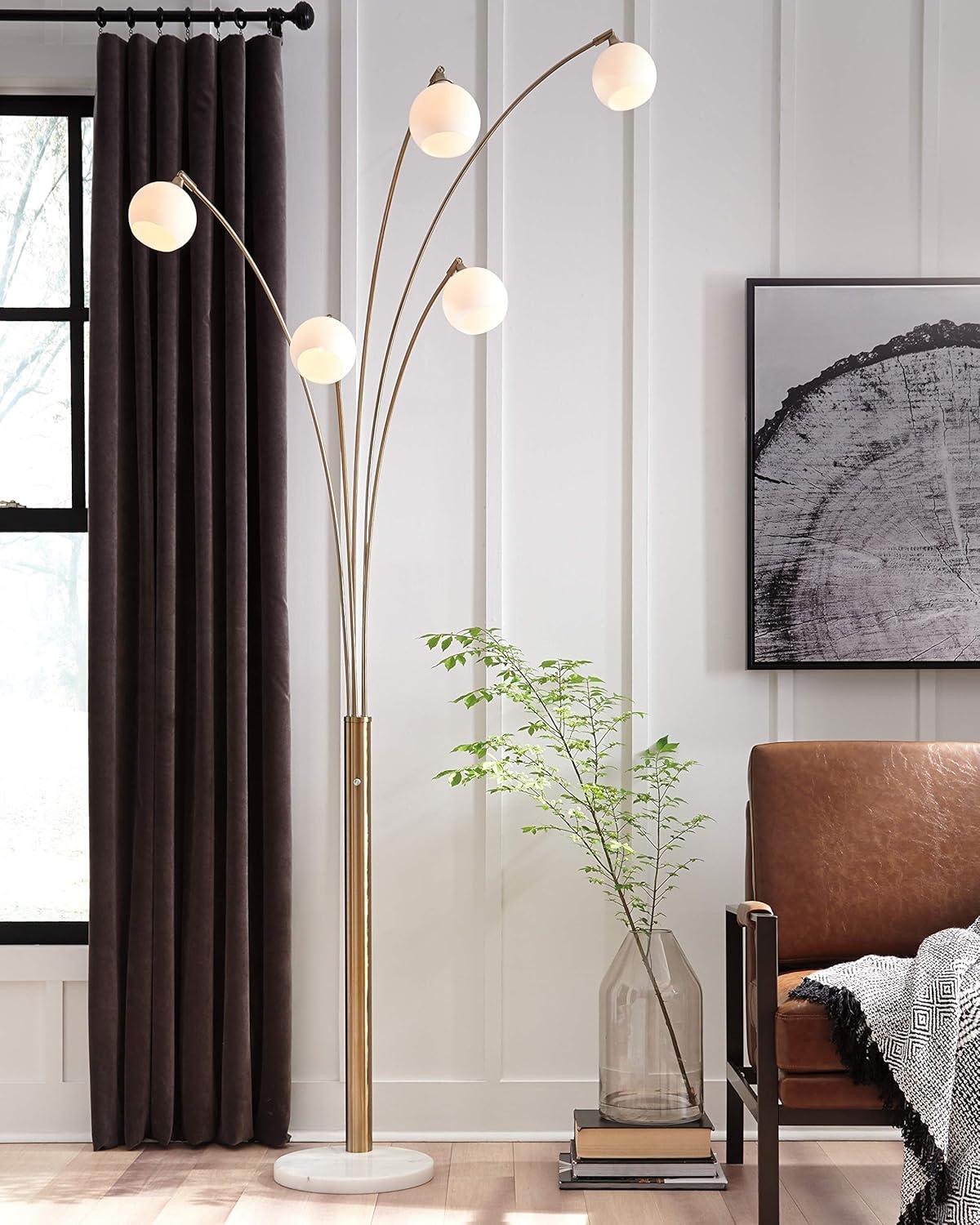 Signature Design by Ashley Taliya Arc Floor Lamp White/Metallic: Contemporary 5-Head, Dimmable, Marble Base