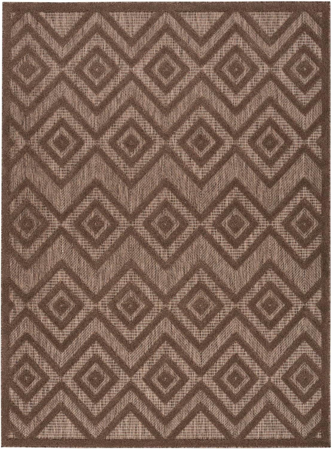 Nourison Brown Diamond Pattern Indoor/Outdoor 5' x 7' Area Rug