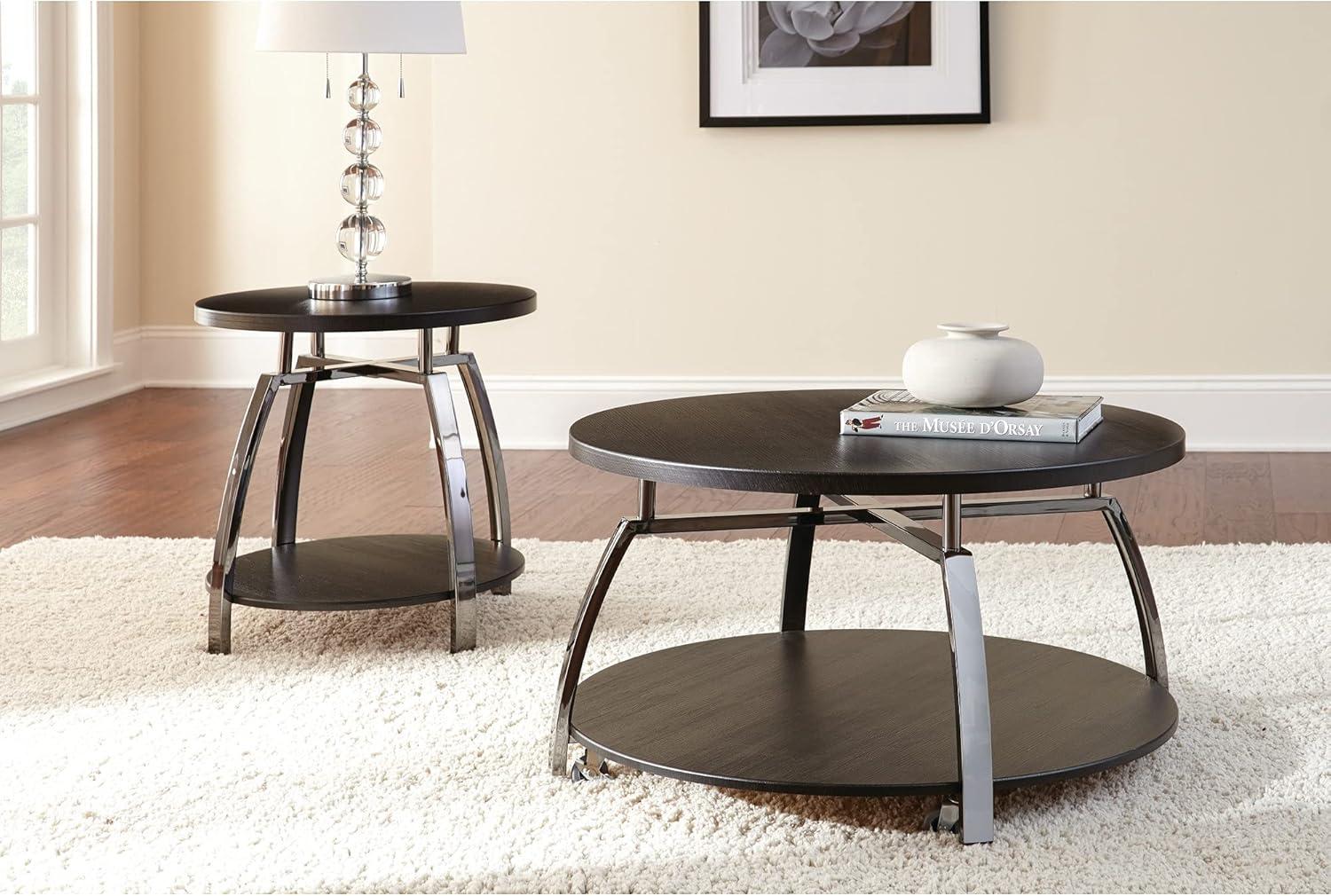 Coham 23" Round Brown Wood and Metal End Table