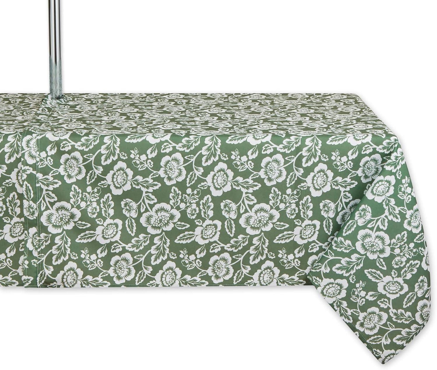 Design Imports  Artichoke Green Floral Print Outdoor Tablecloth With Zipper 60X84
