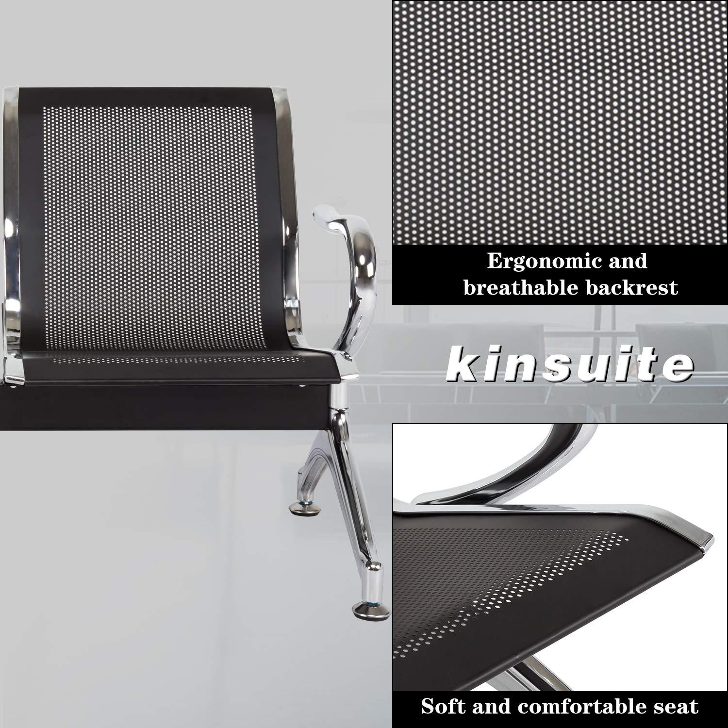 Kinbor Sillas de Sala de Espera, Sillas de Recepción de 3 Asientos, Muebles de Oficina para Invitados, Asientos para Banco de Aeropuerto, Hospital, Negro