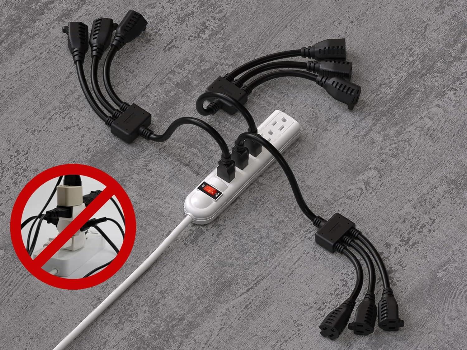 Black Heavy Duty 3-Outlet Power Extension Splitter Cord