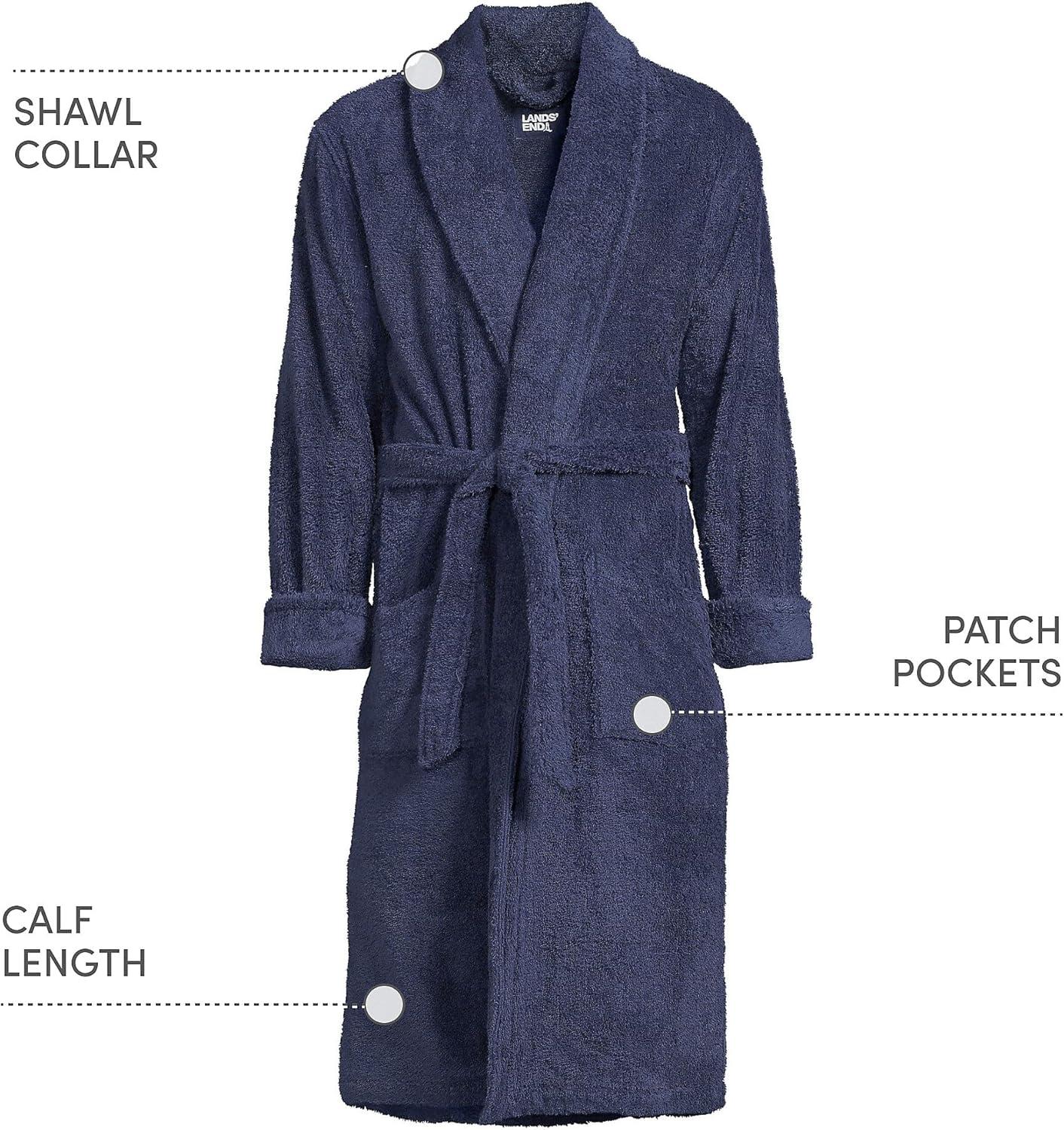 Lands' End Men's Calf Length Turkish Terry Robe - Medium - Deep Sea Navy