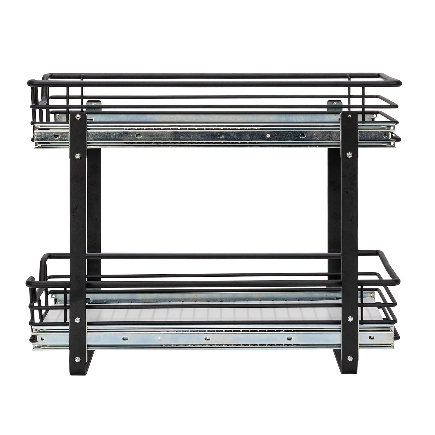Glidez Multipurpose Paint-Finished Steel Pull-Out/Slide-Out Storage Organizer with Plastic Liners - 2-Tier Dual-Slide Design - Black
