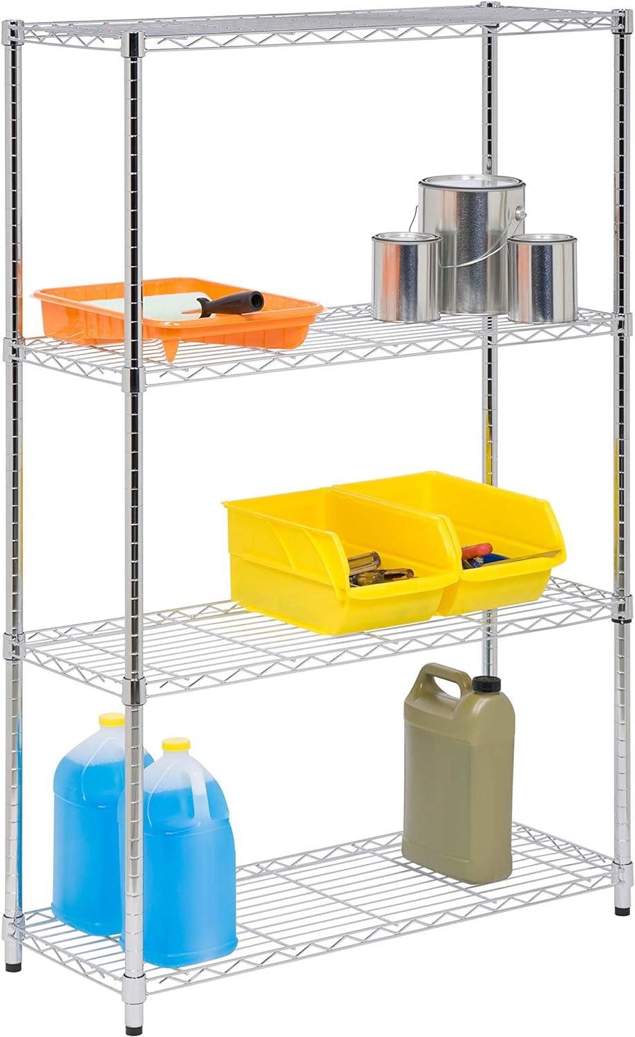 Honey Can Do 4-Tier Heavy-Duty Adjustable Shelving Unit With 250-Lb Weight Capacity, Chrome, Basement/Garage