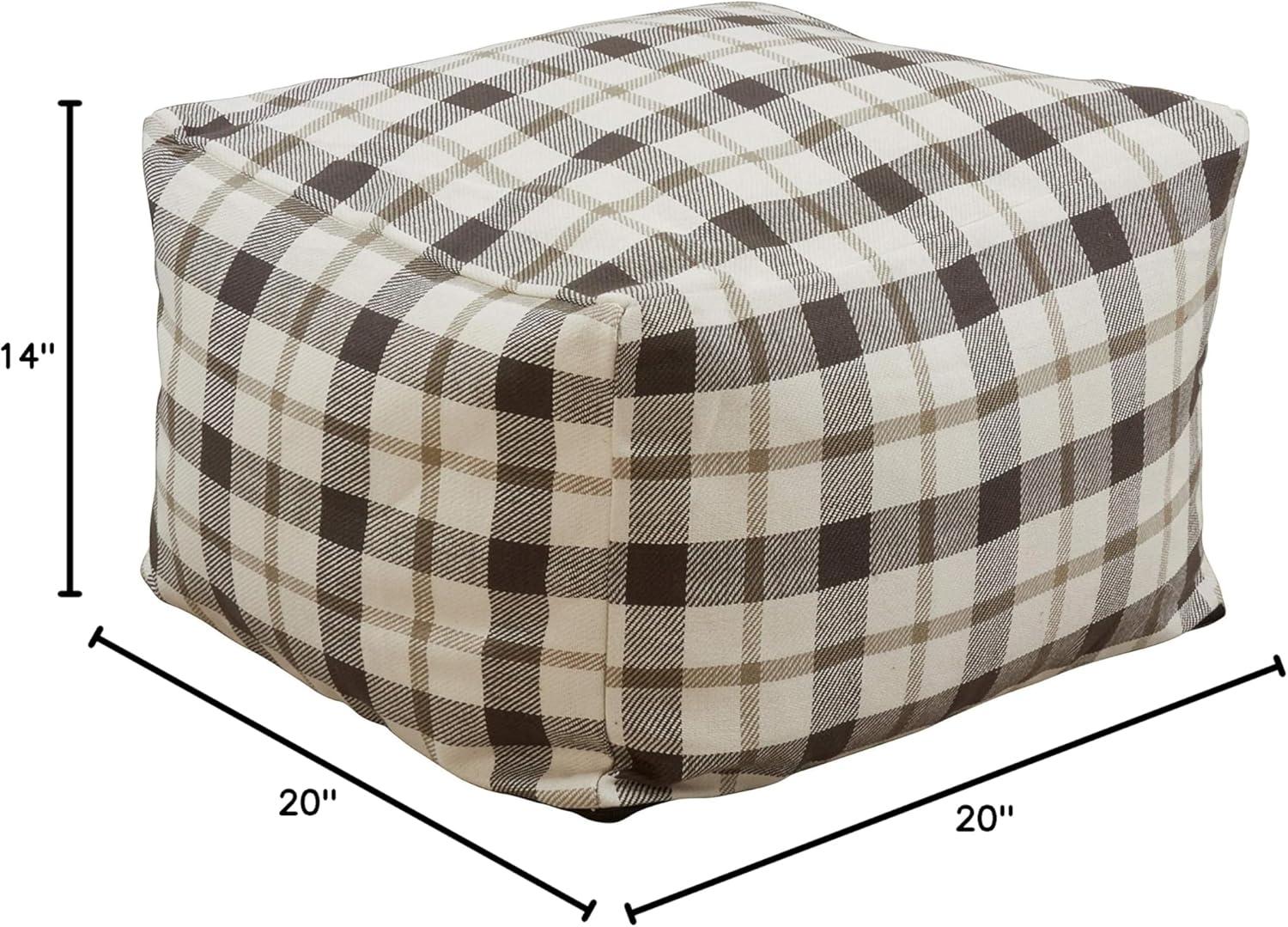 Large Gray Plaid Cotton Floor Pouf