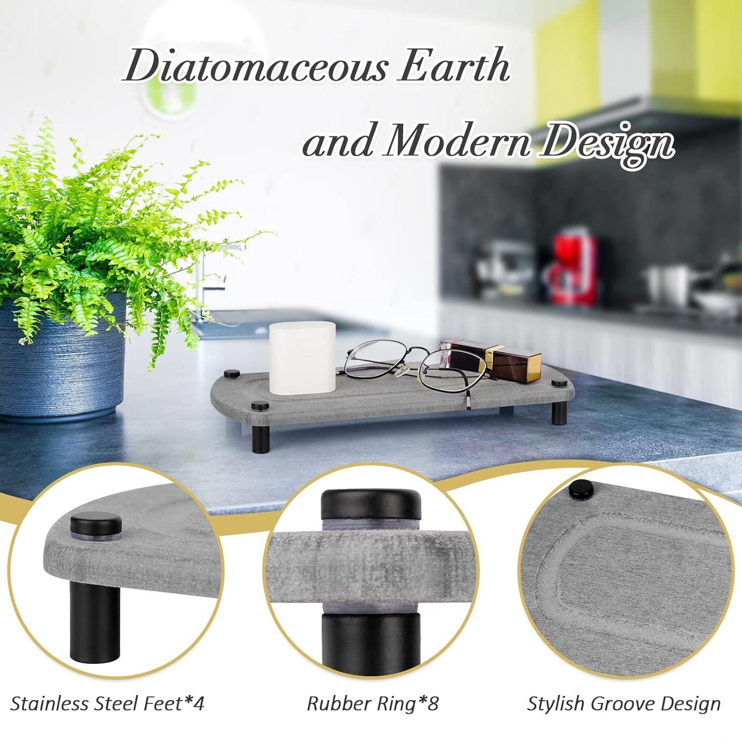 Sink Caddy Instant Dry Kitchen Sink Organizer Sponge Holder for Kitchen Sink Diatomaceous Pedestal Stand Riser with Stainless Steel Feet Protection for Modern Home (Grey)