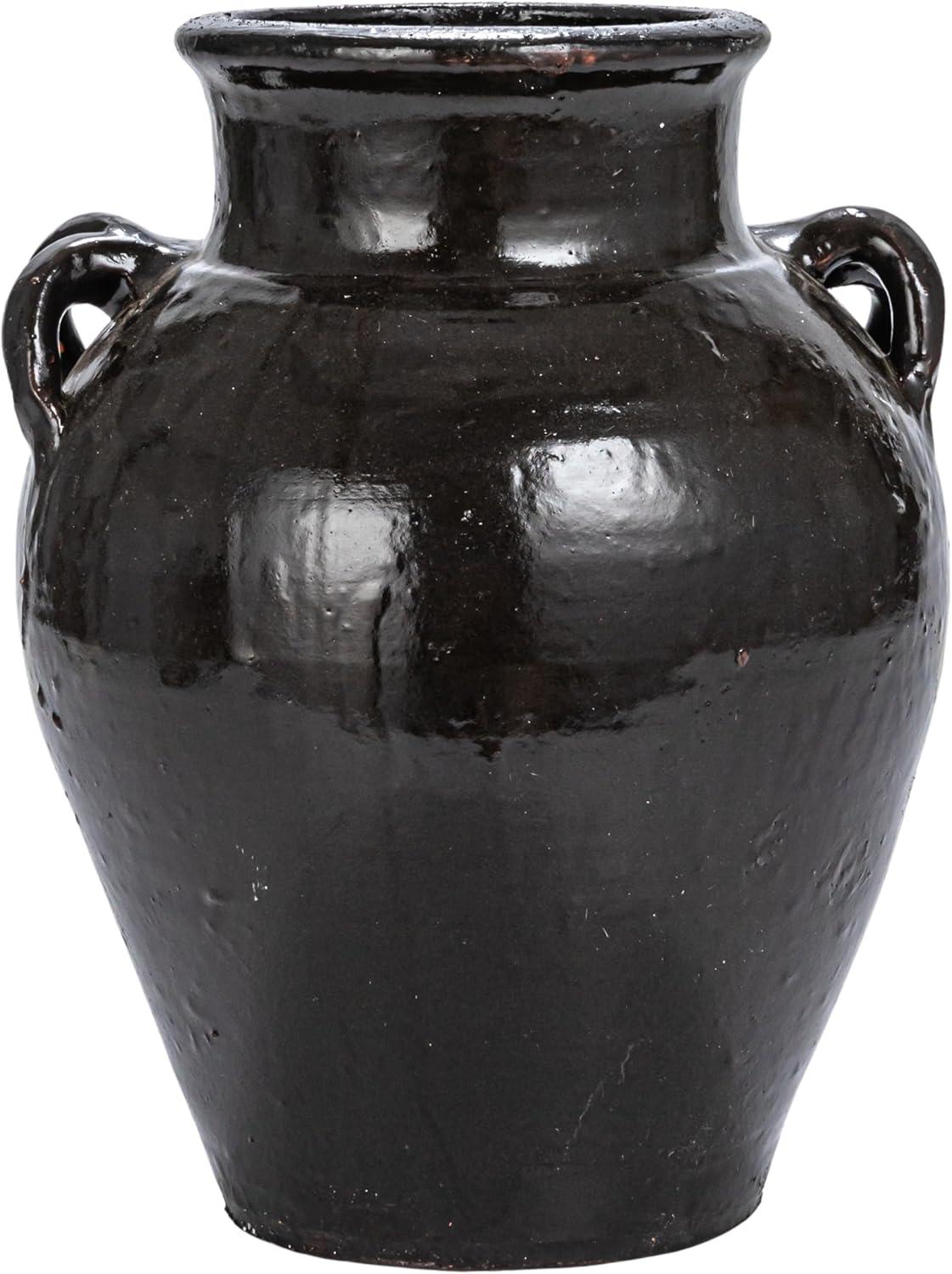 Distressed Dark Brown Clay Decorative Jar Vase