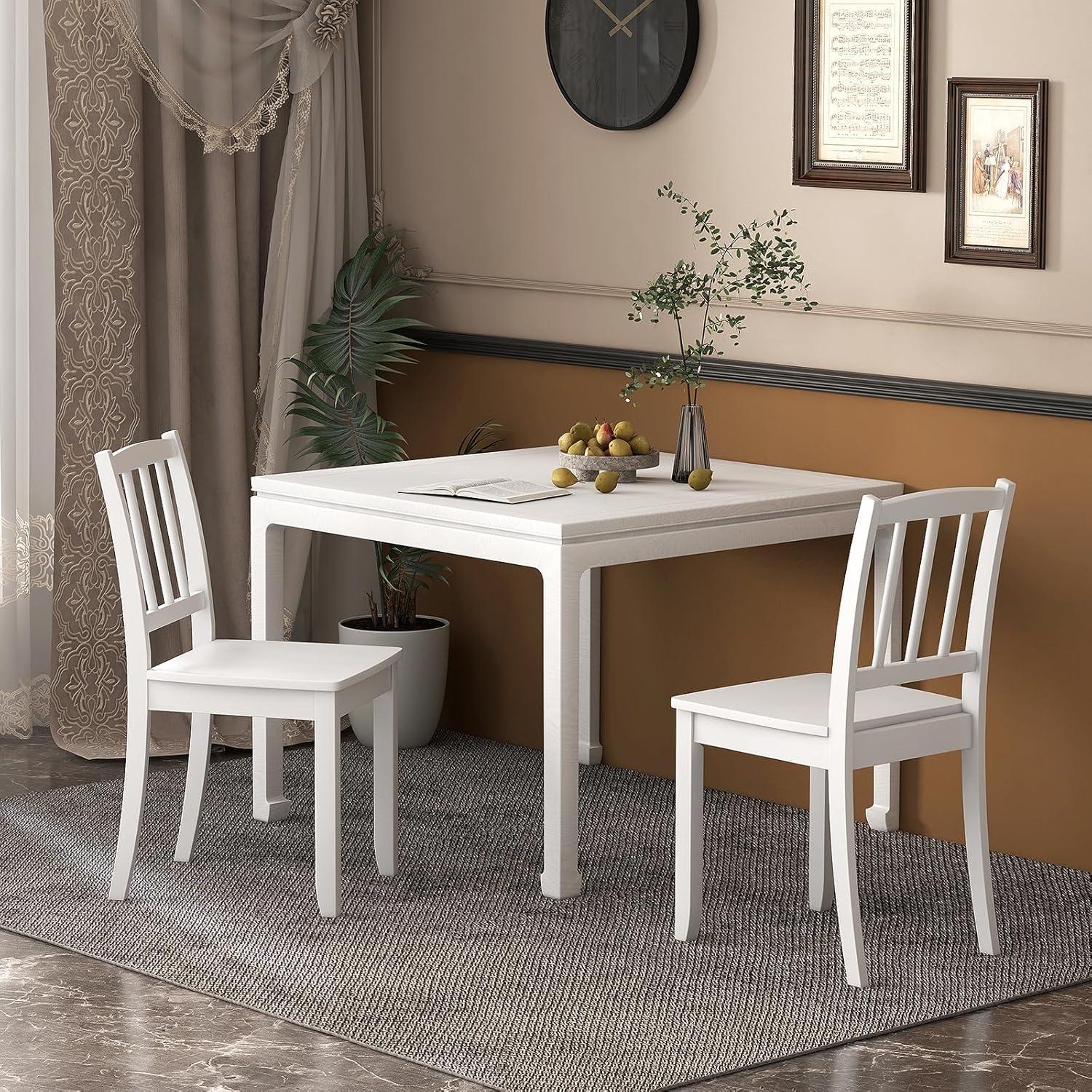 Set of 4 Camden Wood Slat Back Dining Chairs White - Buylateral: Rubberwood, No Tools Assembly