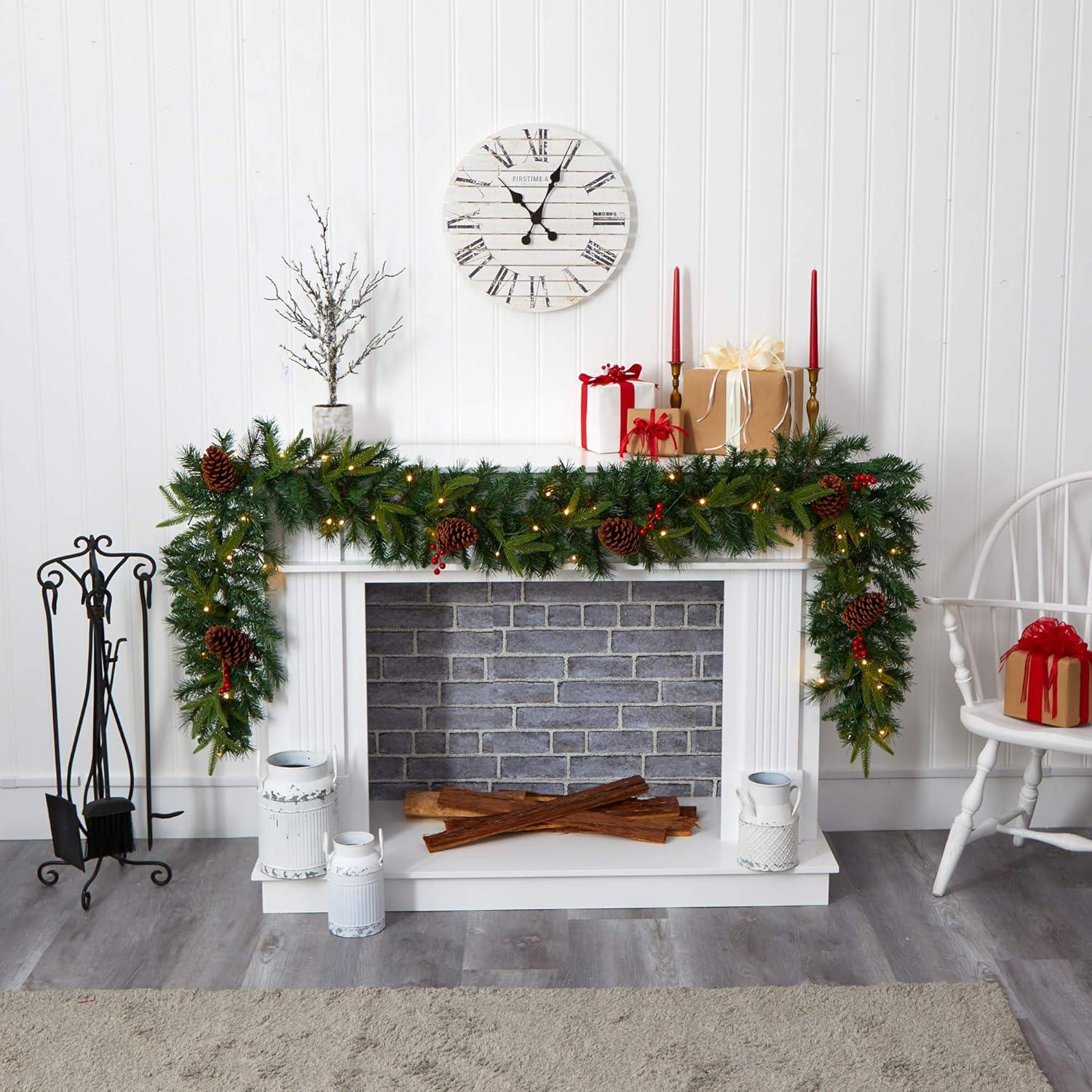 9ft Pre-Lit Artificial Pine Christmas Garland with Berries and Pinecones