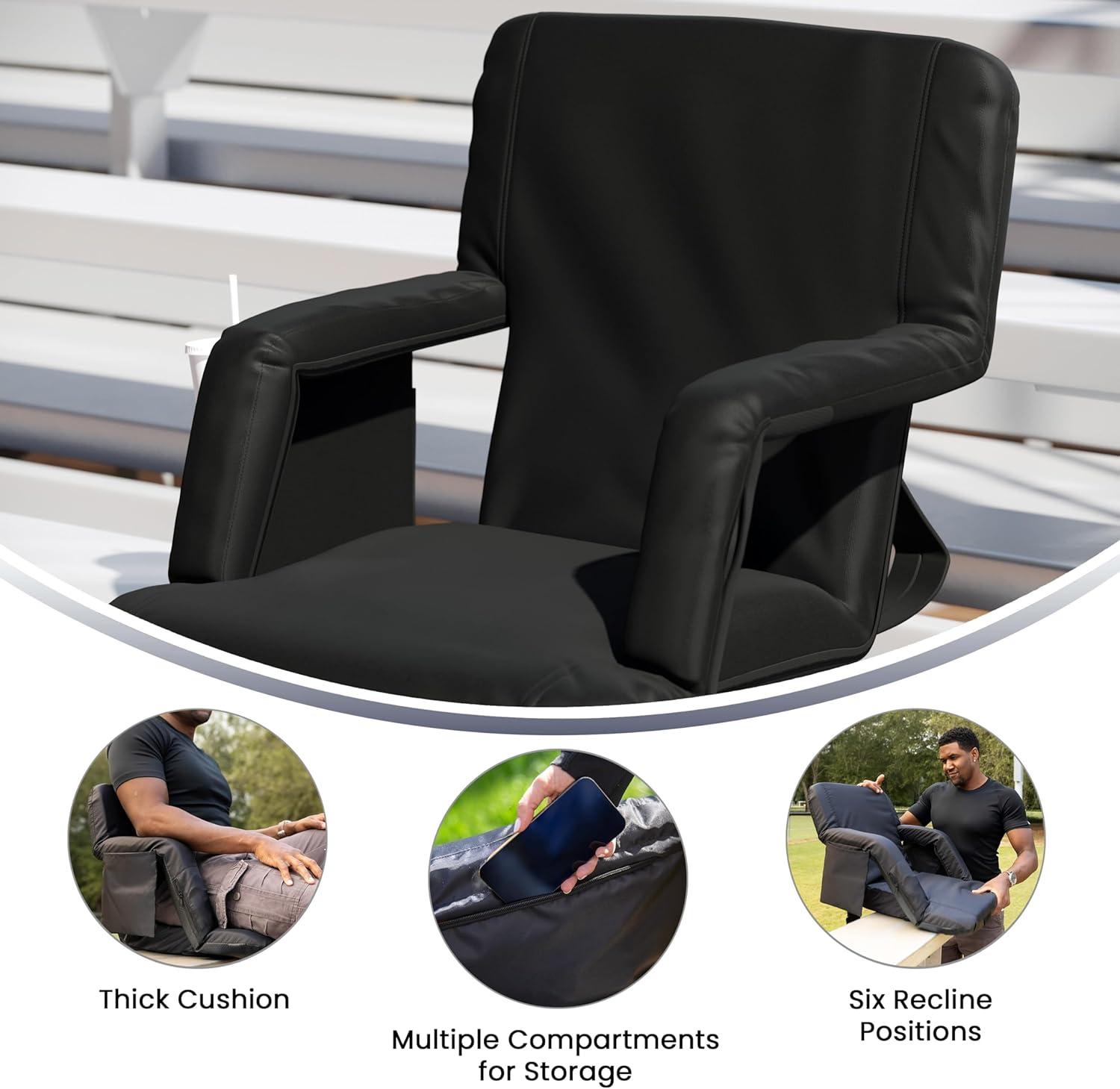 Flash Furniture Malta Reclining Backpack Stadium Chair with Armrests and Storage, Black