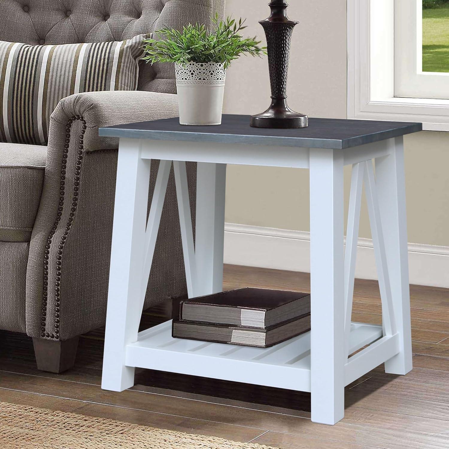 Eco-Friendly Parawood Surrey Rectangular Side Table in White & Heather Gray