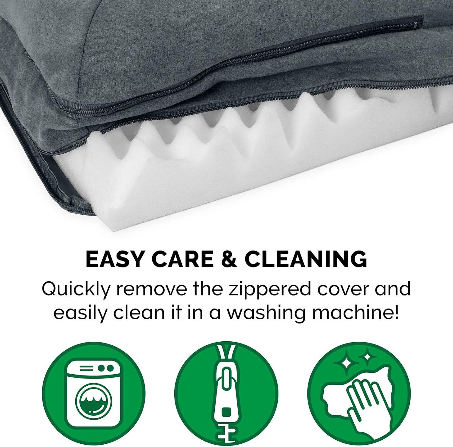 FurHaven Two-Tone Faux Fur & Suede Deluxe Chaise Lounge Orthopedic Sofa Dog Bed - Jumbo, Stone Gray