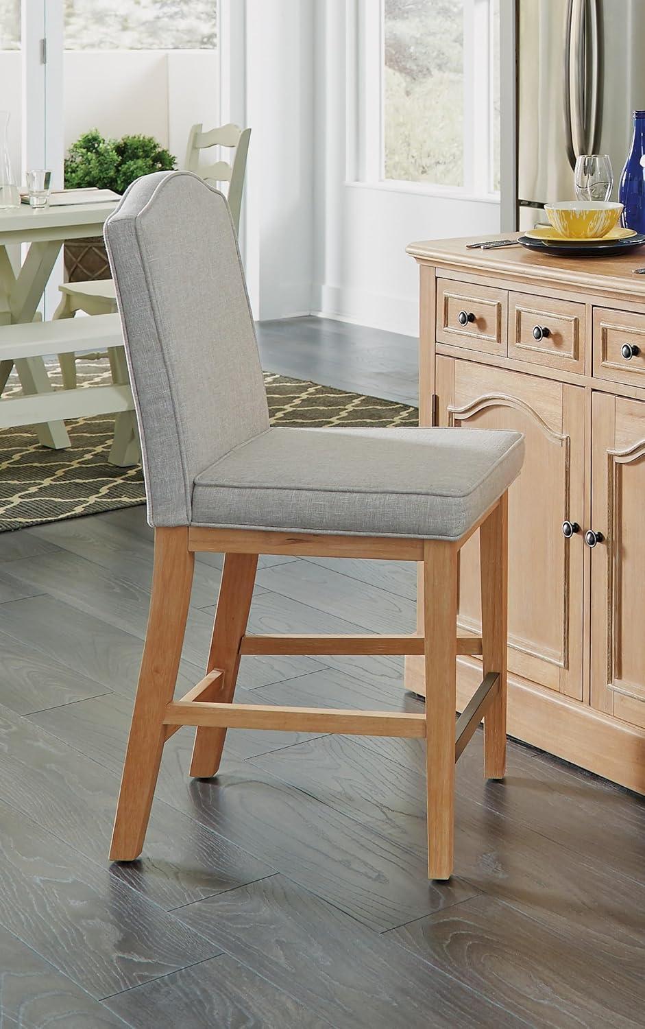 Claire White Washed Wood Counter Stool with Linen Upholstery