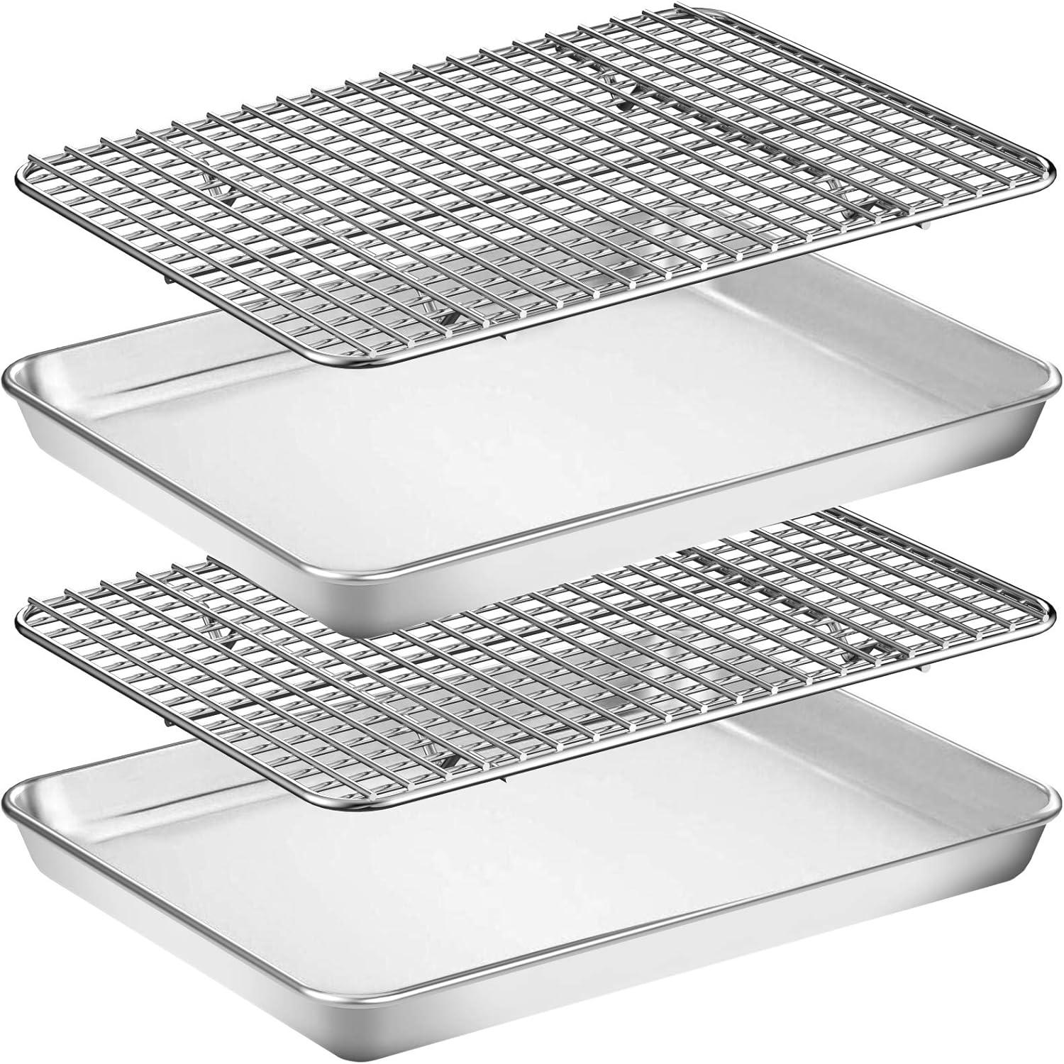 Baking Sheet with Cooling Rack Set [2 Sheets + 2 Racks], GoXteam Stainless Steel Cookie Baking Pan Oven Tray with Rack, 12 x 10 x 1 Inch, Heavy Duty, Non-toxic, Dishwasher Safe