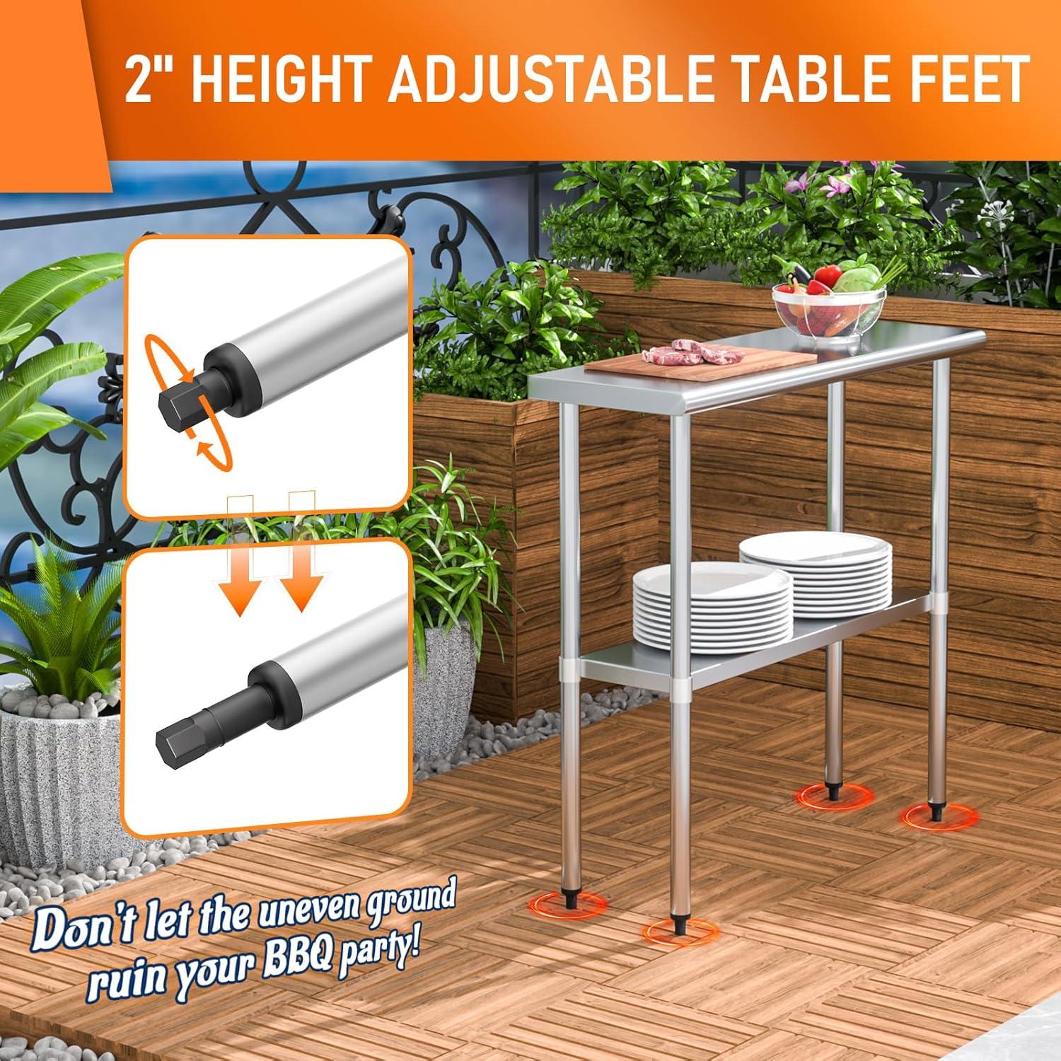 Stainless Steel Table for Food Prep & Work 30 x 48 inches Utility Table with Adjustable Undershelf, Commercial Workstation in Kitchen, Garage, Outdoor BBQ