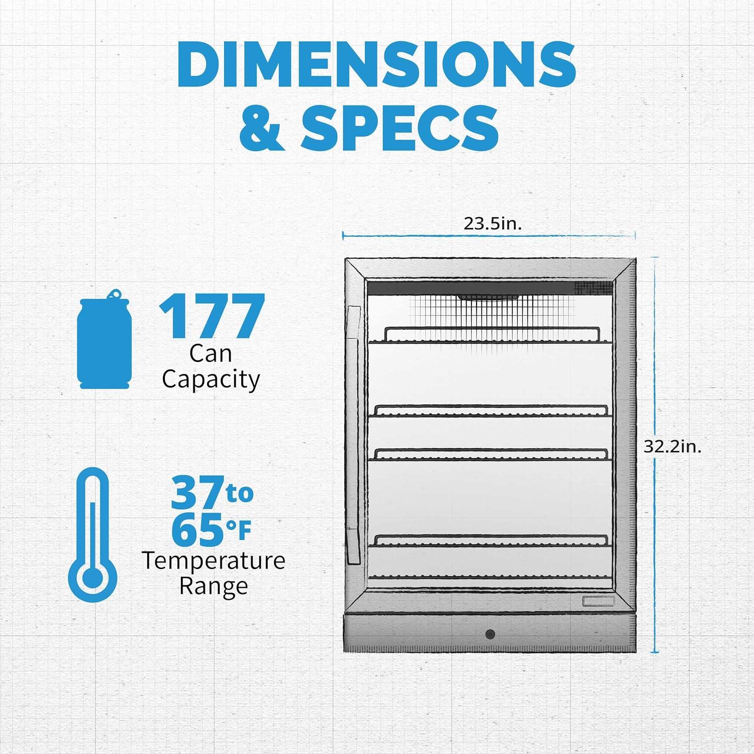 Newair 24" Built-in or Freestanding 177 Can Beverage Fridge in Stainless Steel