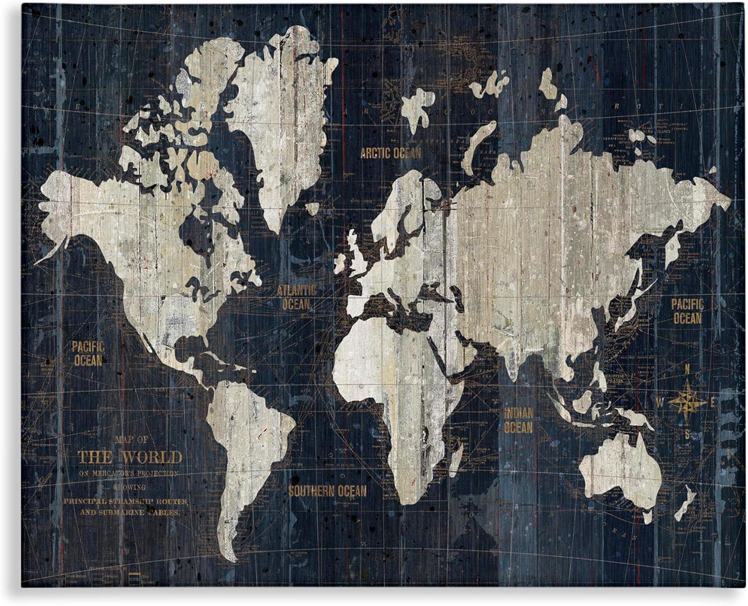 Stupell Industries Distressed Antique World Map Rustic Aesthetic by Wild Apple Portfolio - Graphic Art Print on Canvas