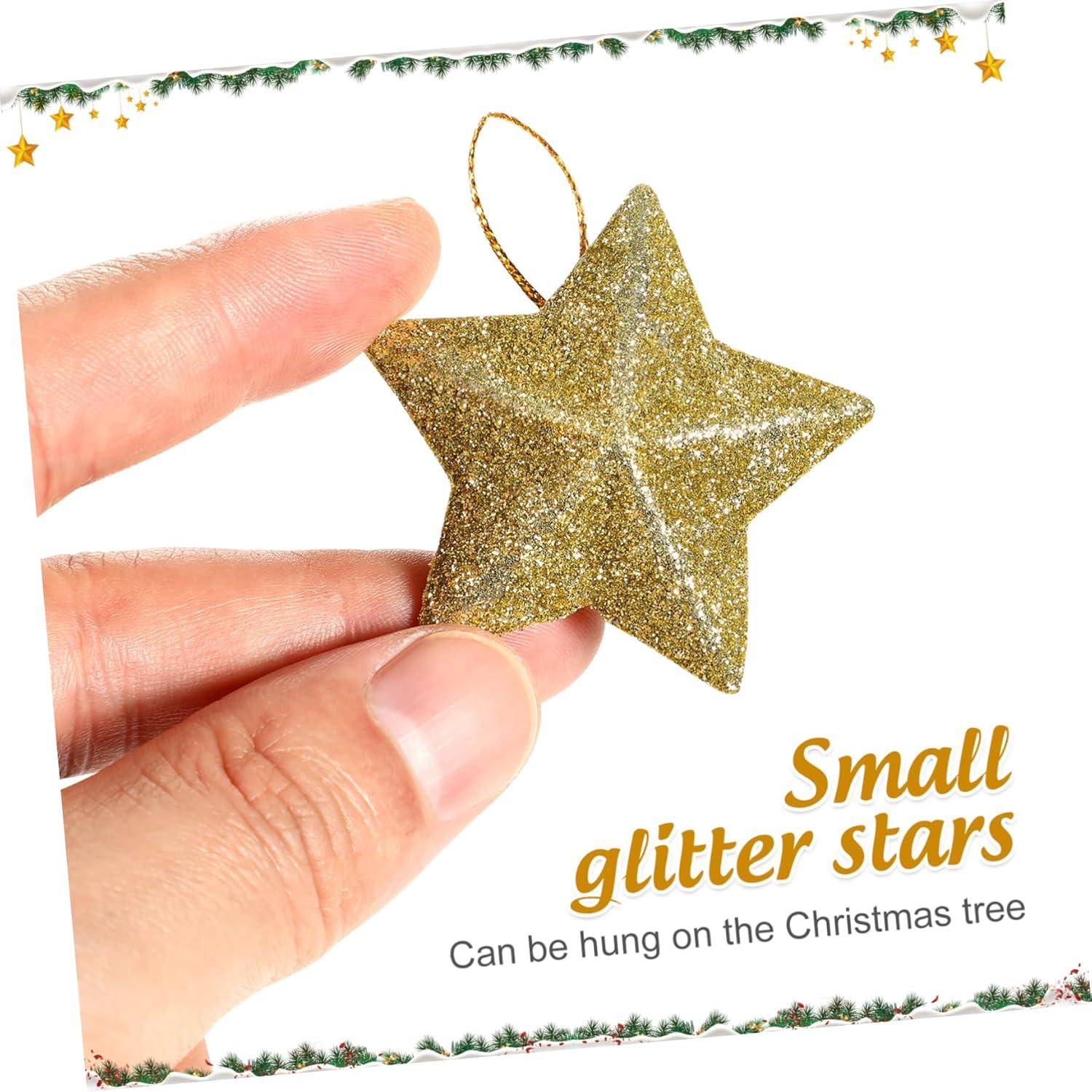 30Pcs Mini Gold Glitter Star Pendant Christmas Tree Hanging Decorations Xmas Star Pendant Tree Ornament Decoration for Christmas